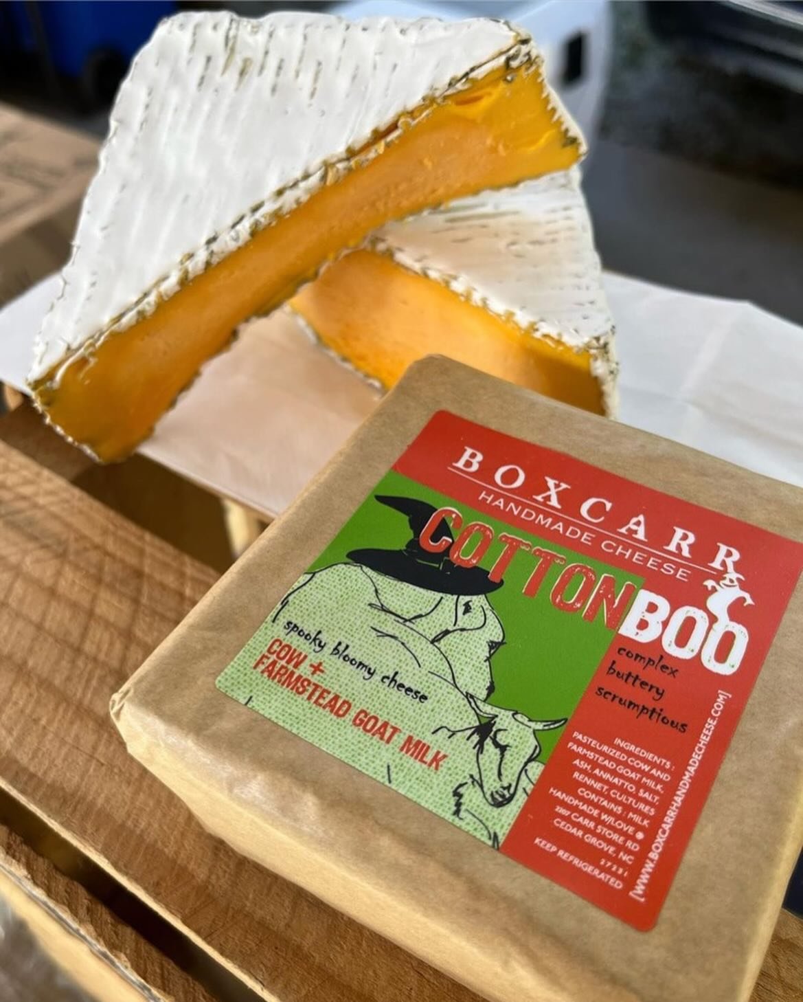 We will be at 4 markets this week! Come and get your Halloween cheese! This #cottonboo is a #cottonseed in Disguise! It&rsquo;s half goat and half cows milk and should be nice and ripe for Halloween. We add Annato to the milk to make it orange and di