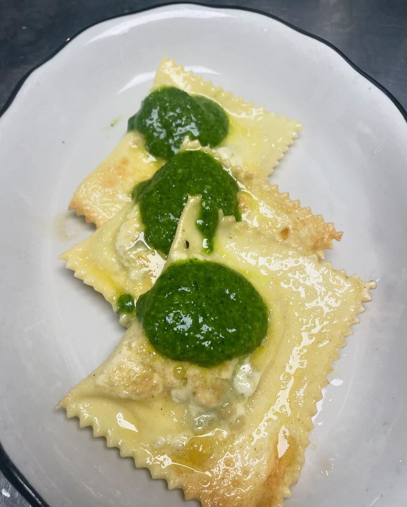 Are you all going to @gocciolina_restaurant tonite for dinner?! Yum! Repost from @gocciolina_restaurant
&bull;
Pan fried ravioli with @boxcarrhandmadecheese farmers cheese and black truffle with @lilfarm parsley pesto #raviolifritti #durhamnc #uptown