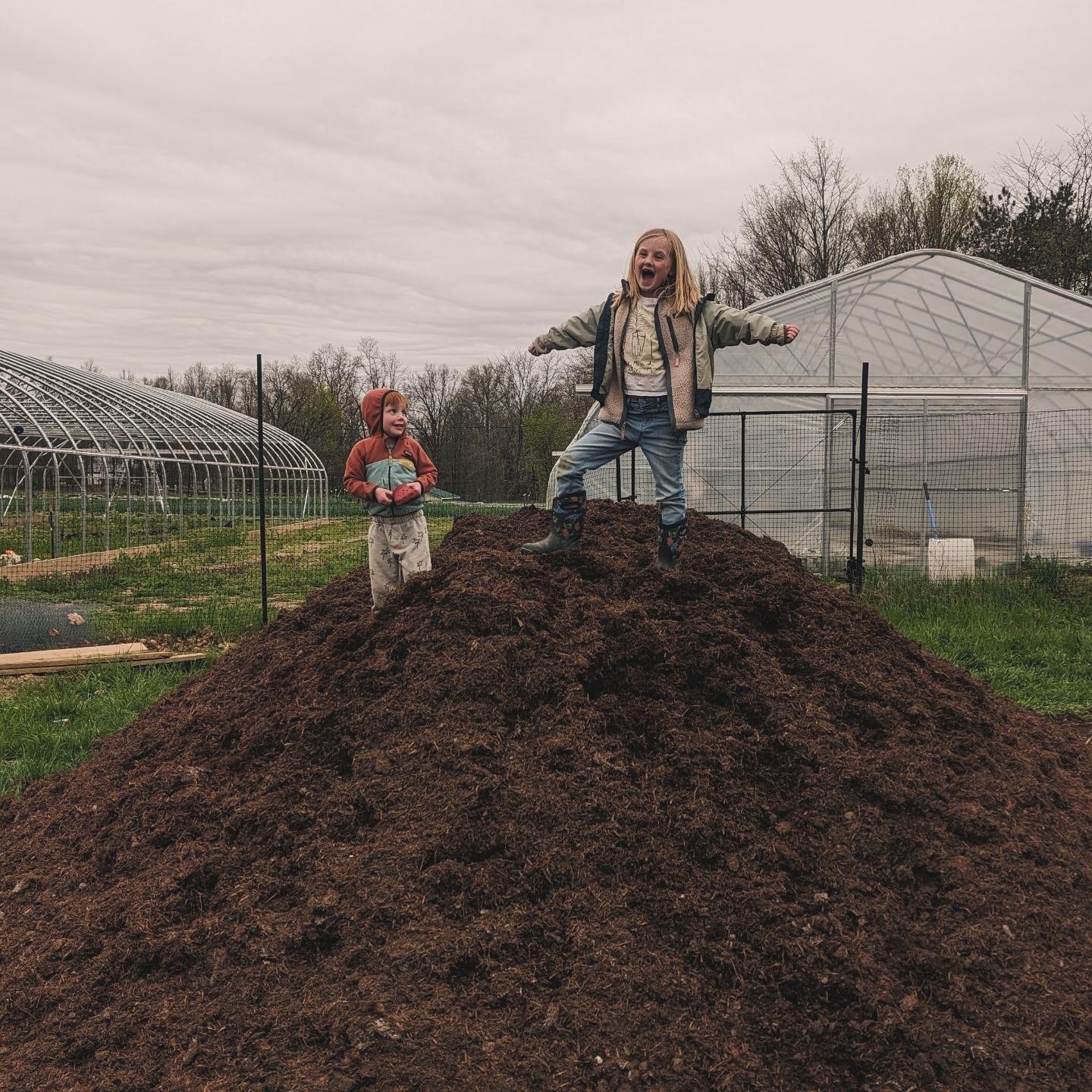 The compost is here, as is our brand new tractor (Timmy), the whole crew starts their full time schedule this week, our 5th tunnel is almost complete and Jack and Sage are spinning tulips at our first market of the season! 2024 has already got off to