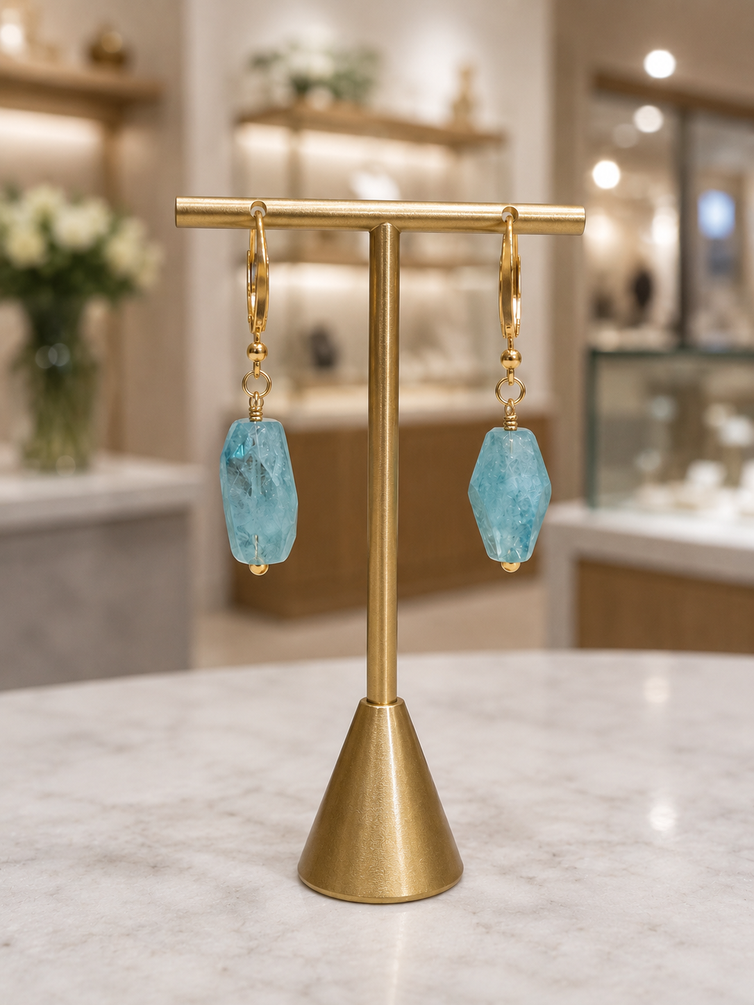 Genuine Aquamarine Nugget Earrings