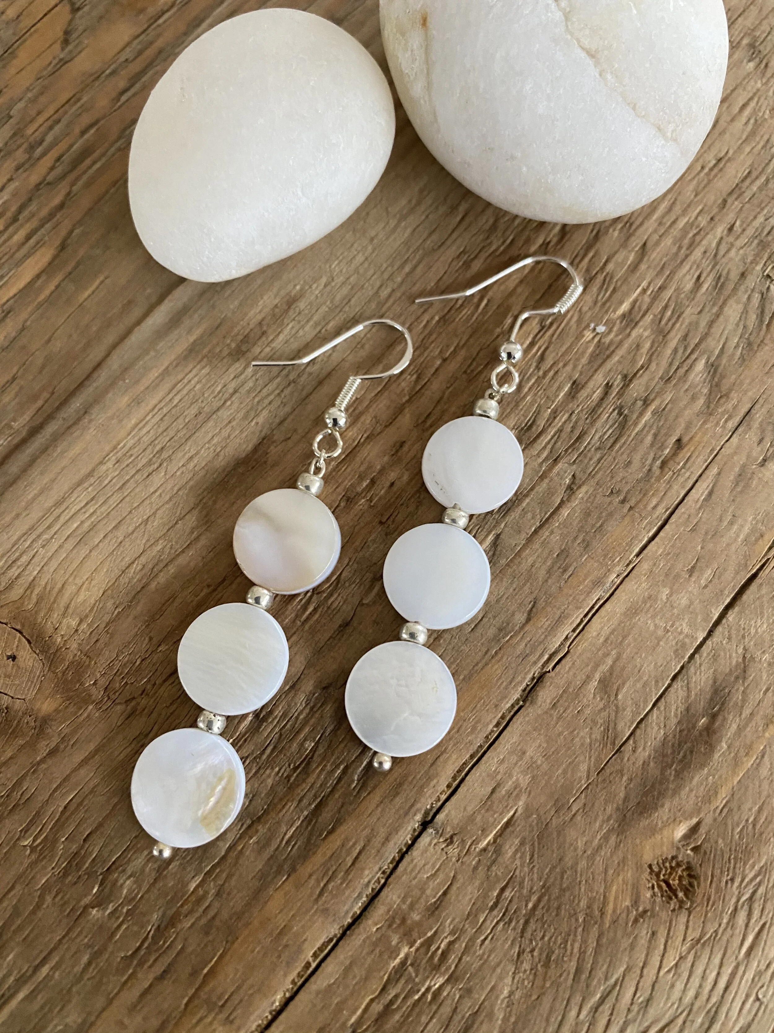 "Trois Perles" Mother of Pearl & Sterling Silver Earrings