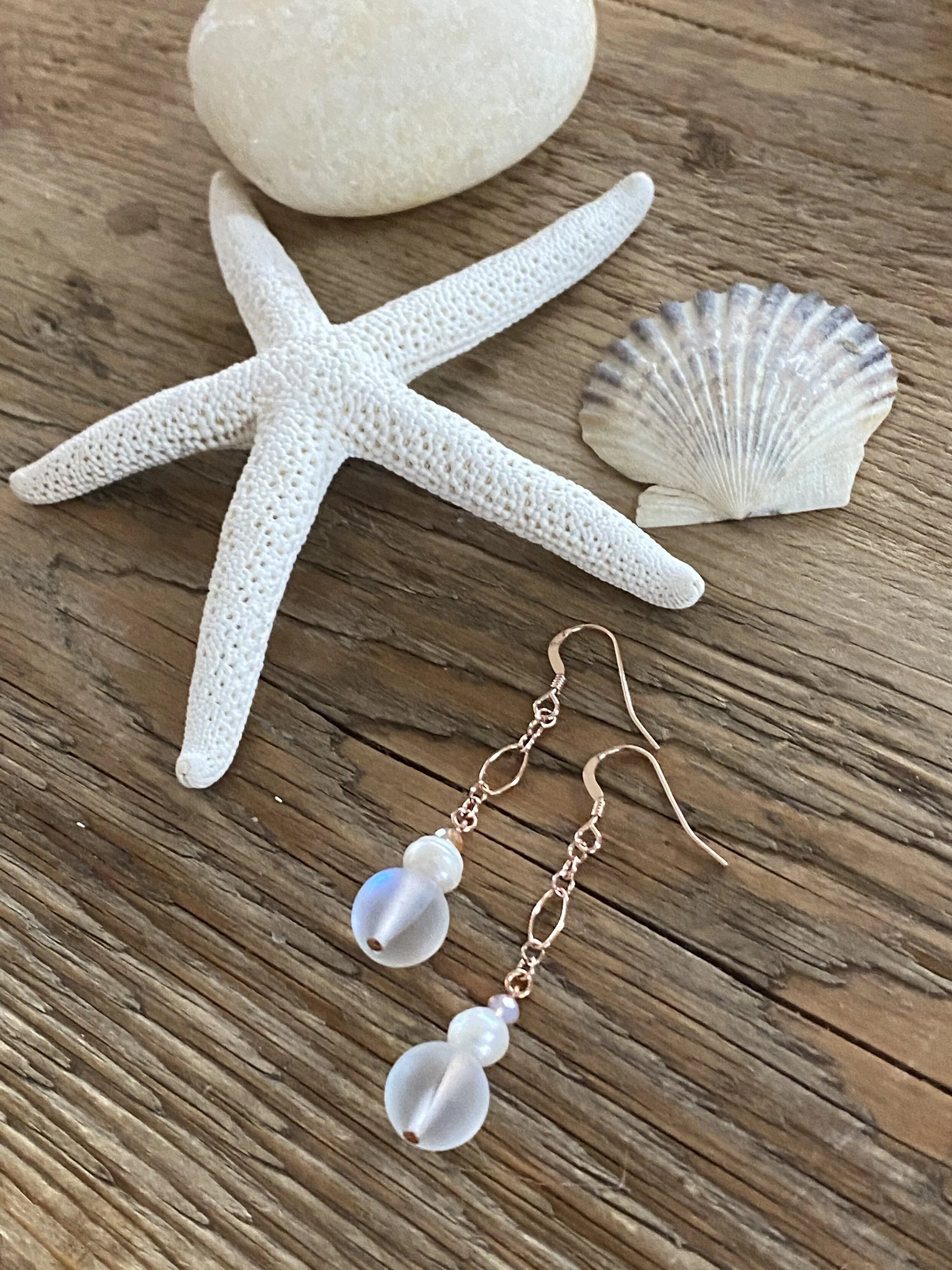 Rose Gold, Fresh Water Pearl & Mermaid 'Moonstone' Drop Earrings