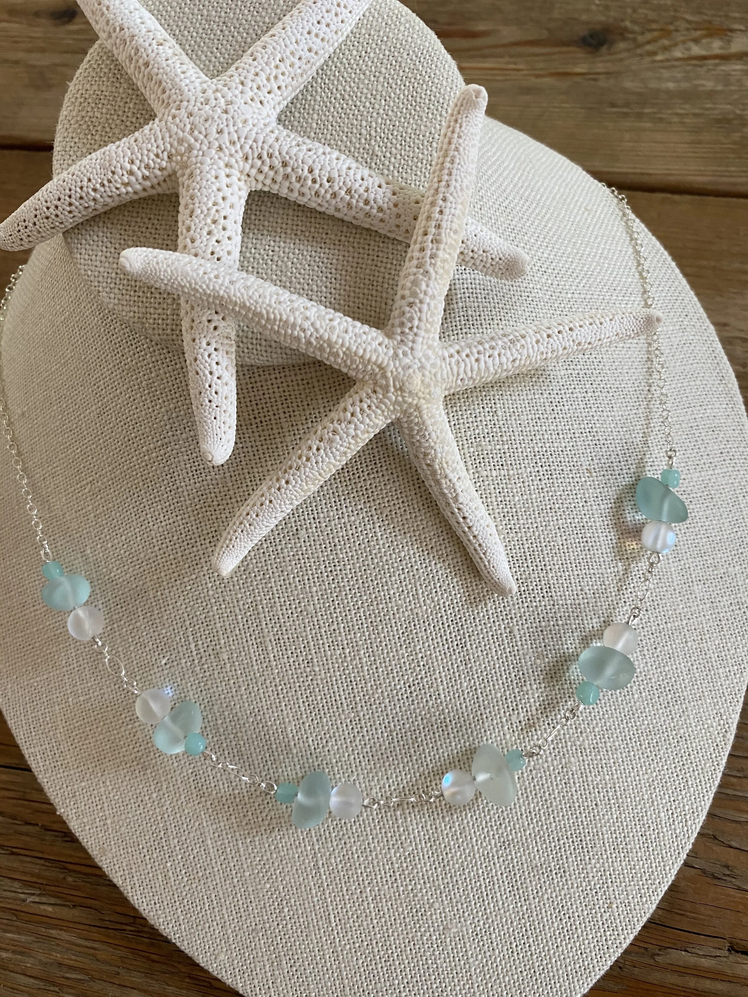 Sea Glass and Mermaid 'Moonstone' Sterling Silver Link Necklace
