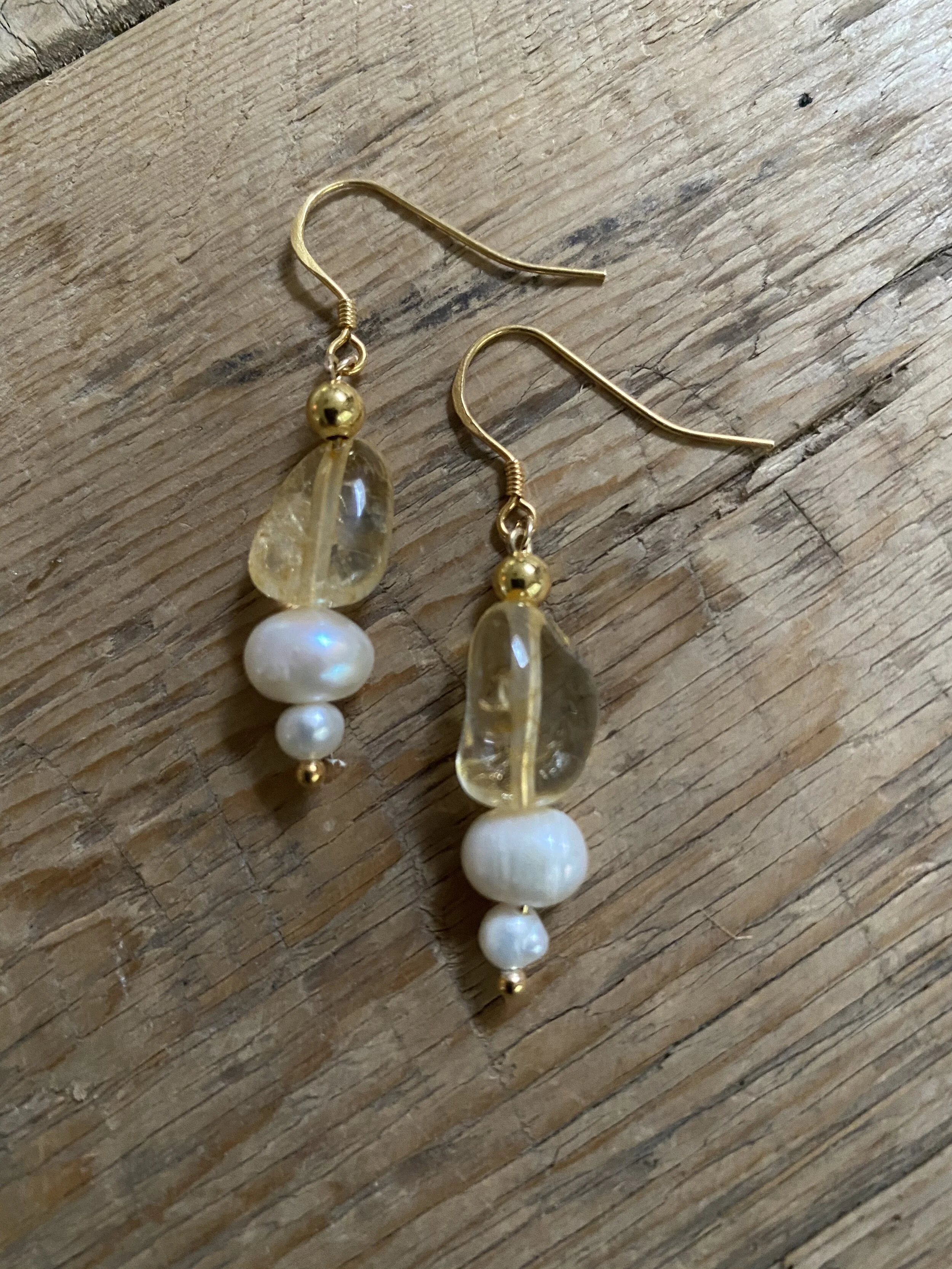 14K Gold Citrine and Pearl Earrings