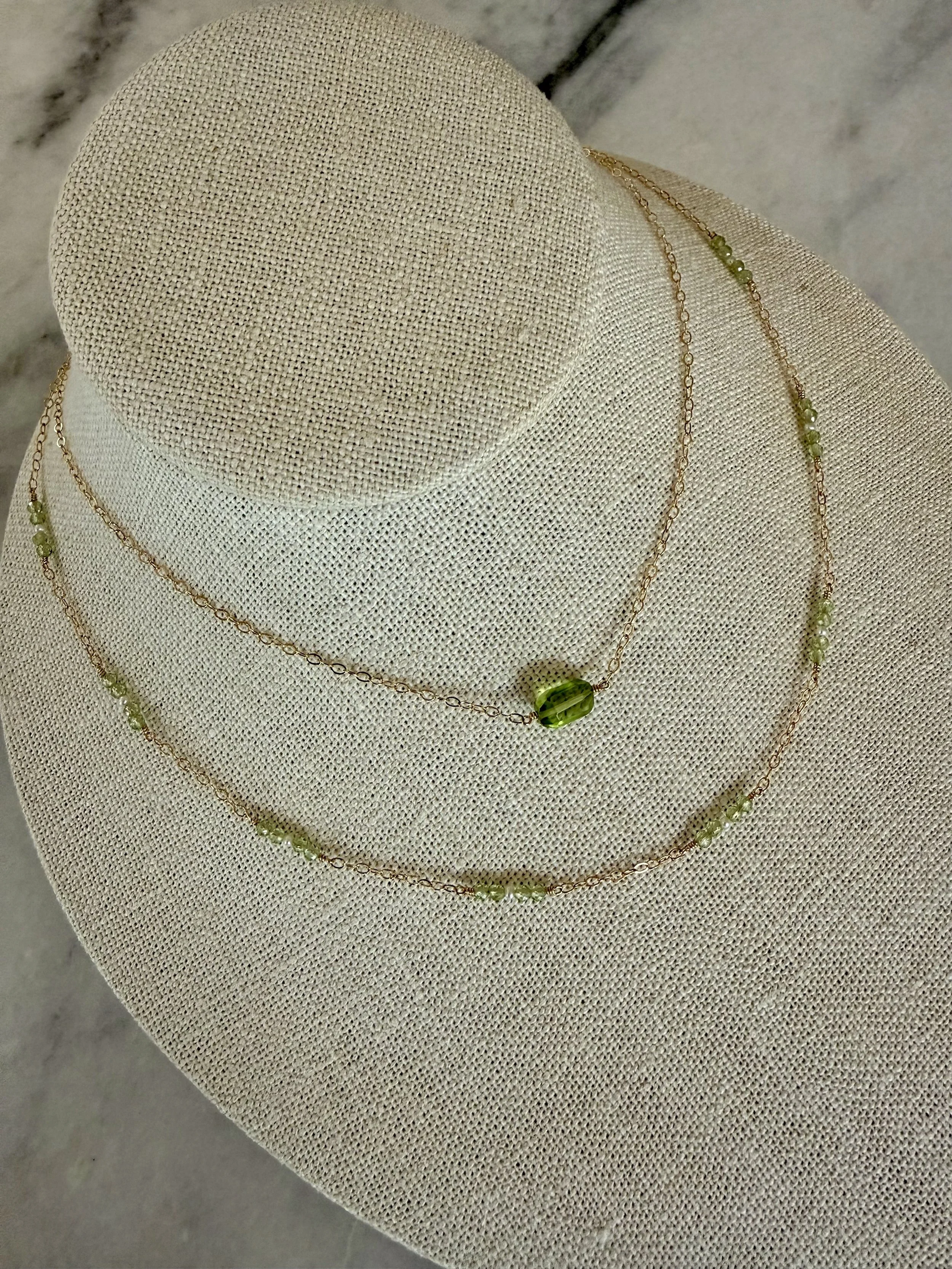 Peridot, Mini Freshwater Pearl and Gold Necklace