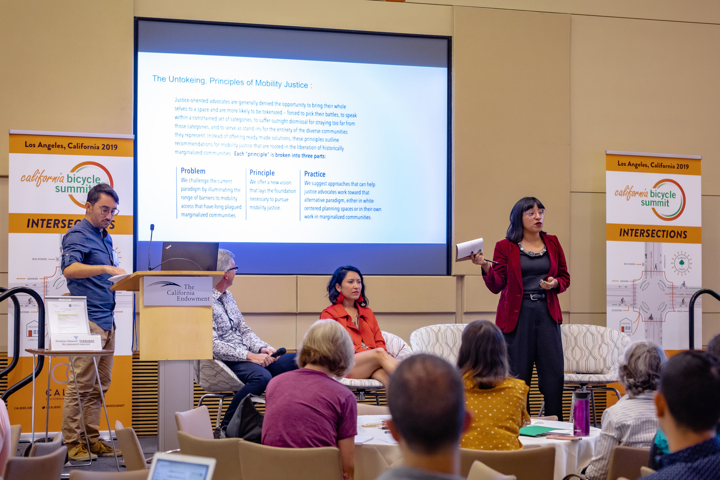  From “Bicycle Activism in Latin America” – Lorena Romero, BiciActiva Radio, Colombia; Frank Aguirre, BCSicletos Baja California Sur, La Paz México; Chris Morfas, former CalBike Executive Director; Areli Morales, LACBC 