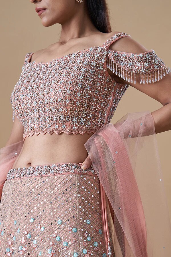 Peach Embroidered Lehenga