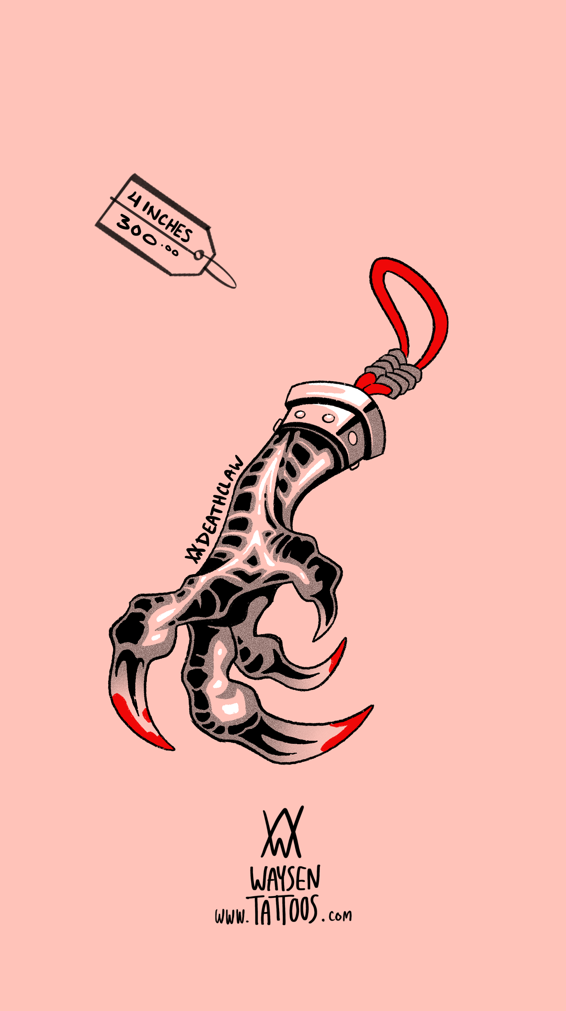 DEATHCLAW CHARM ✦ Arm or Leg ✦ 3 inch min ✦ Linework 250