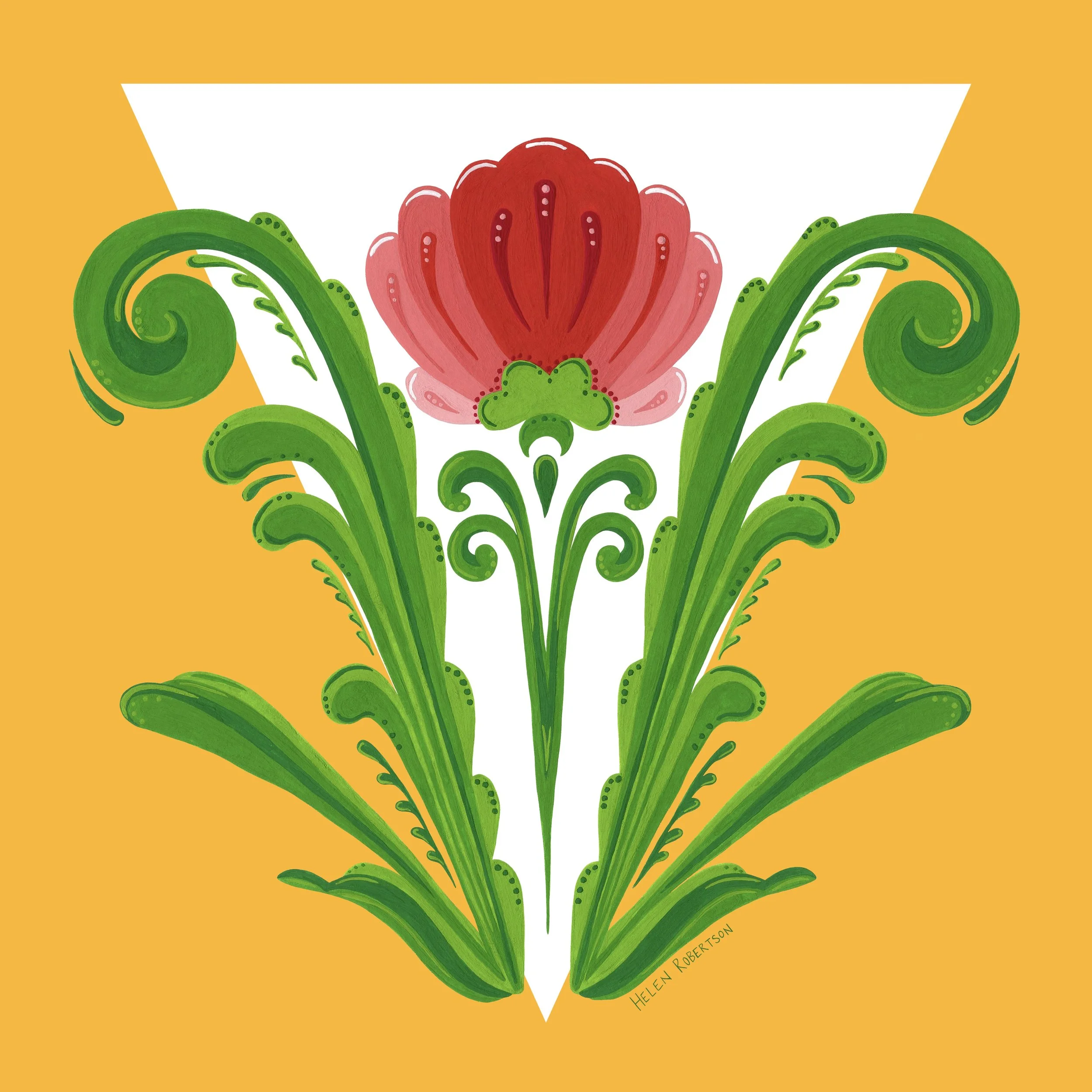 Rosemaling Flower | Gouache on Paper & Digital Illustration