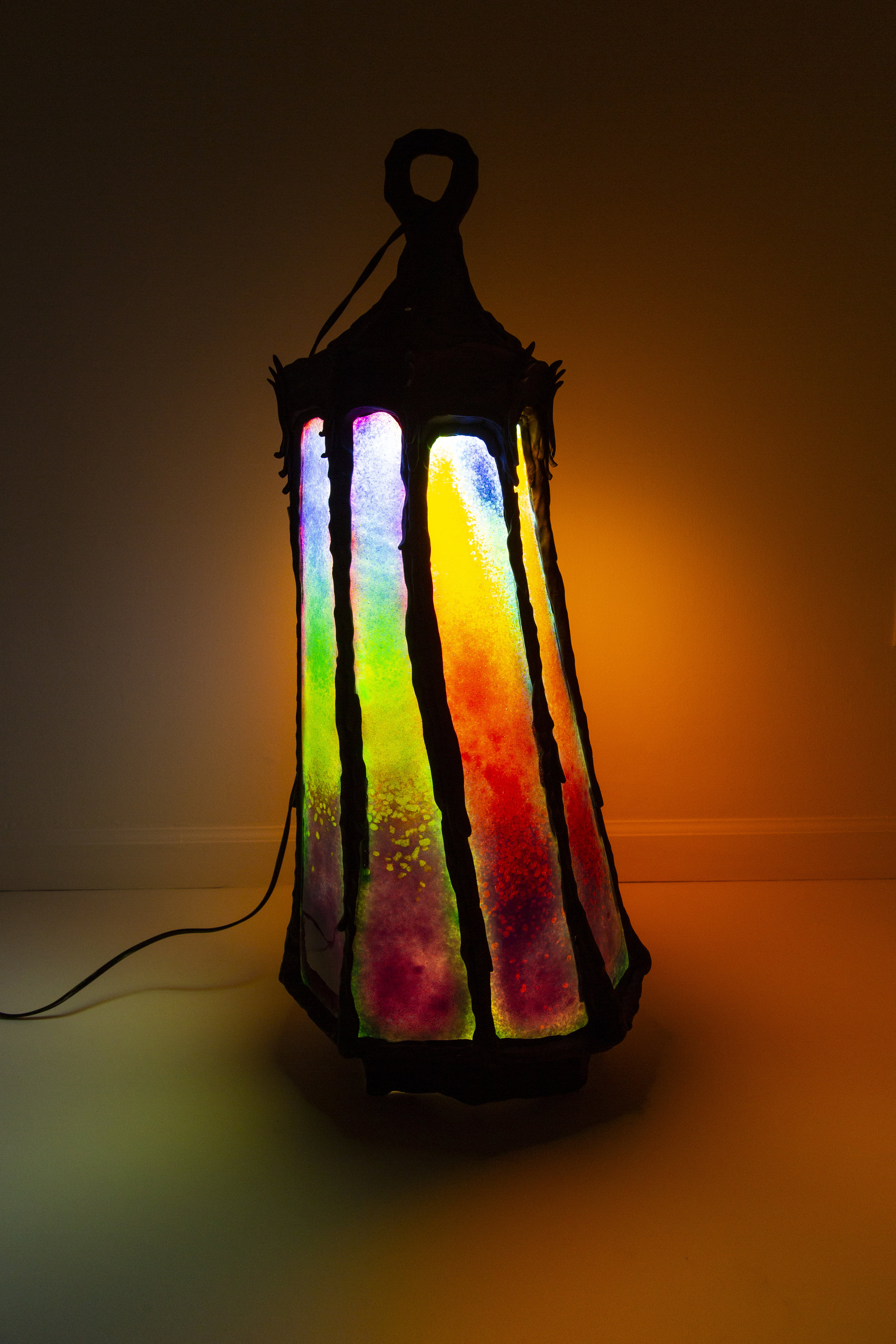  Dani Tull  Lantern 2, 2019  Mixed materials and fused-glass  31 x 17 x 17” 