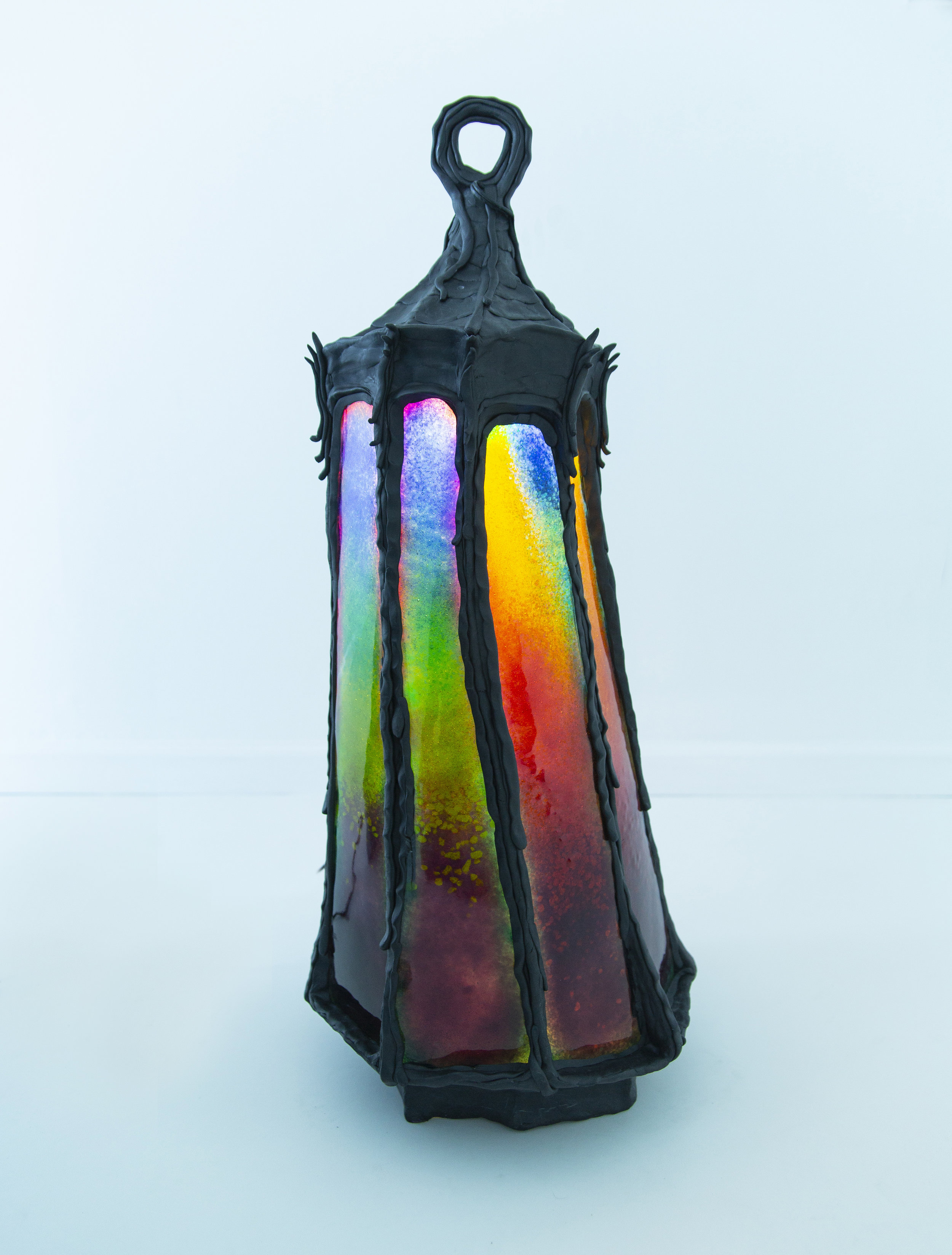  Dani Tull  Lantern 2, 2019  Mixed materials and fused-glass  31” x 17 x 17” 