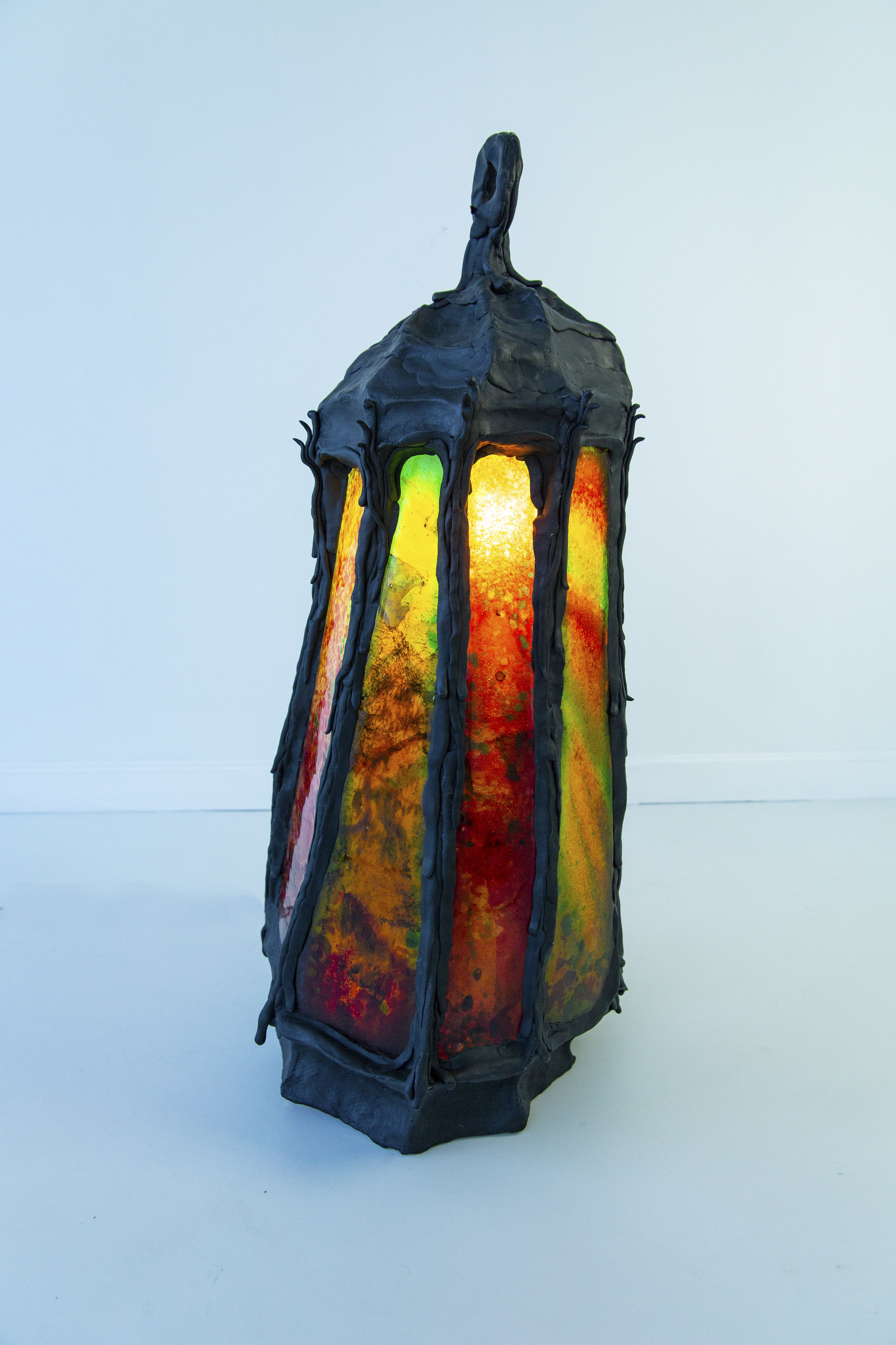  Dani Tull Lantern 1, 2019 Mixed materials and fused-glass  31” x 17 x 17” 
