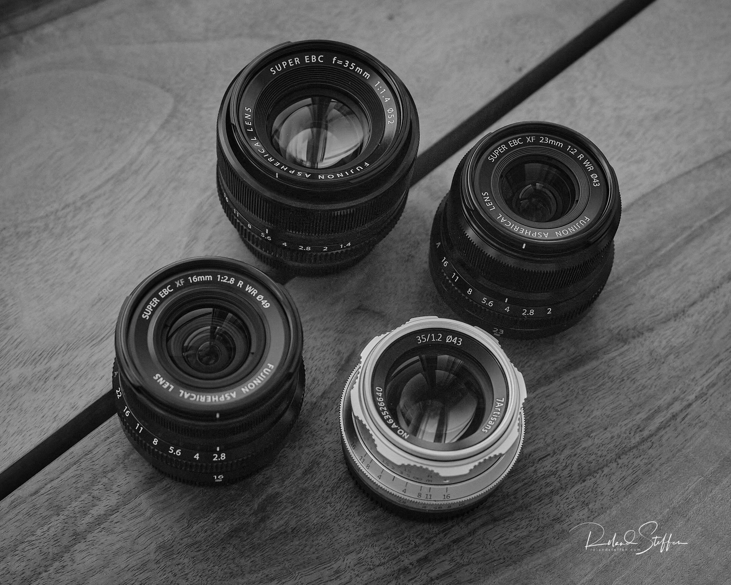 Fujifilm XF 16mm f/2.8, XF 23mm f/2.0, XF 35mm f/1.4, 7Artisans 35mm f/1.2
