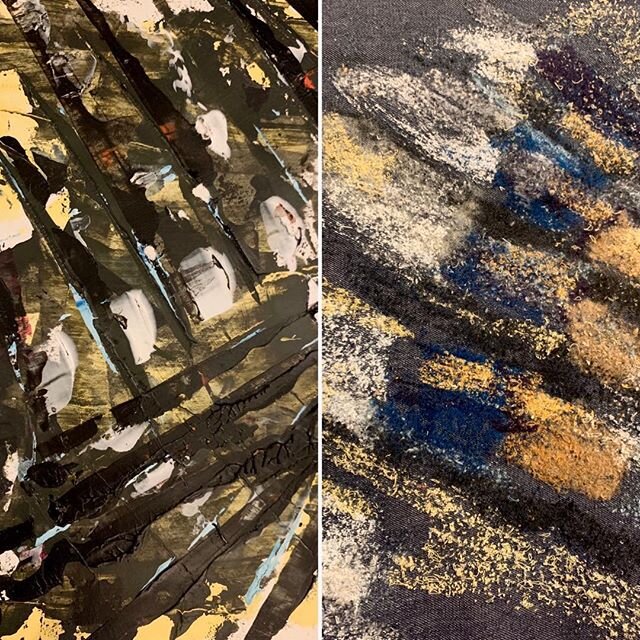 I have been making a sketchbook of paintings expressing my feelings whilst on lockdown and am now working on textile wall art inspired by these paintings.  This is a detail of work in progress - painting on left, textile on right. 
#textileart #texti