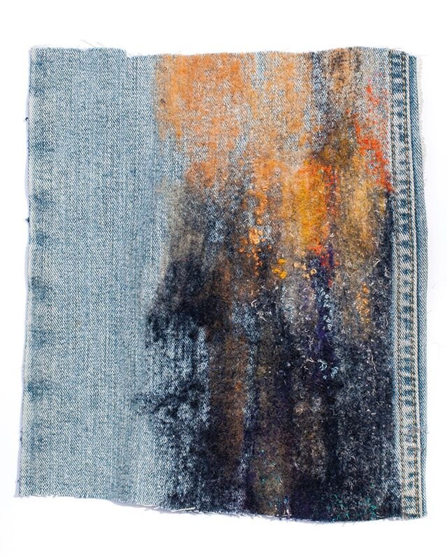 Needle punching and hand embroidery on recycled denim jeans 
#recycled #repurposed #textile #texileart #texture #contemporarytextiles @hewittgill