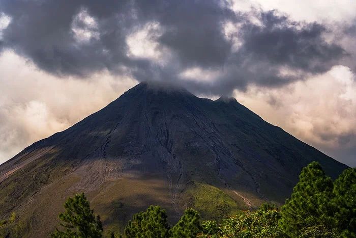 The Arenal volcano during sunset, as seen from the observatory