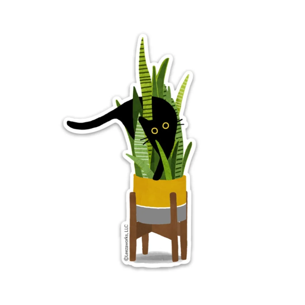 Wild Cat! Black Cat In a Snake Plant Vinyl Sticker, Cat Lover Decal Gift,  Sticky Cat in a House Plant, Laptop Sticker, Waterproof Artwork  Leezaworks