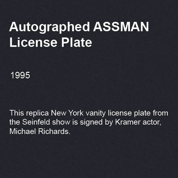 Autographed ASSMAN License Plate, 1995