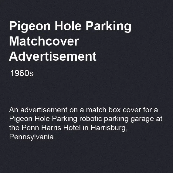 Pigeon Hole Parking Matchcover Advertisement, 1960s