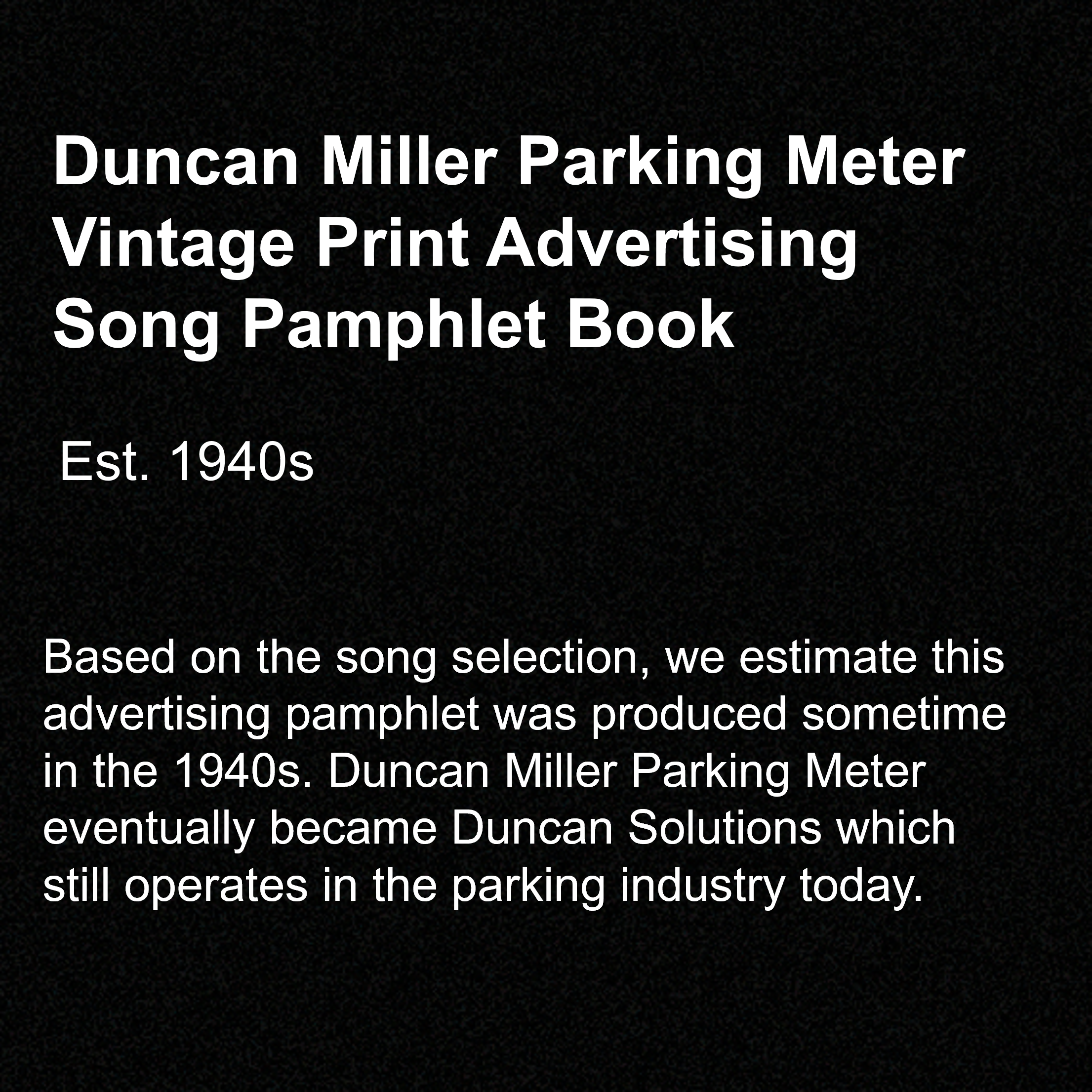 Duncan Miller Parking Meter Vintage Print Advertising Song Pamphlet Book