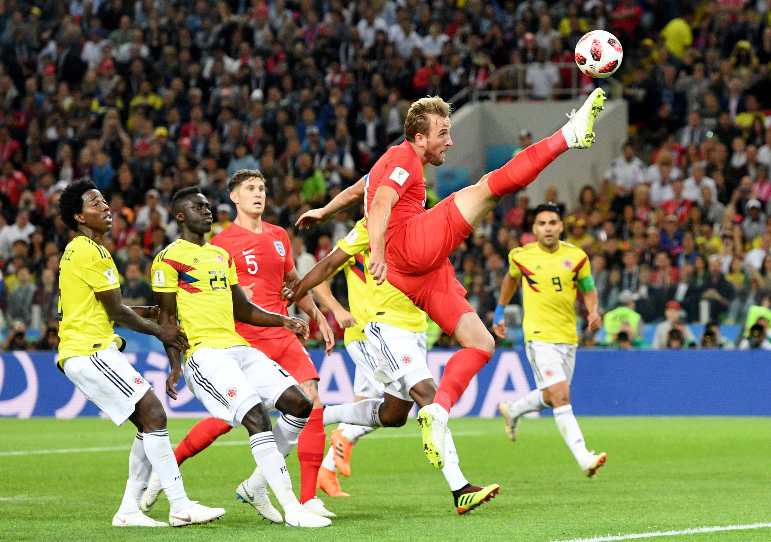  Harry Kane of England in action during the FIFA World Cup 2018 round of 16 football match between Colombia and England in Moscow.
Photo by Facundo Arrizabalaga, 03 July 2018
 