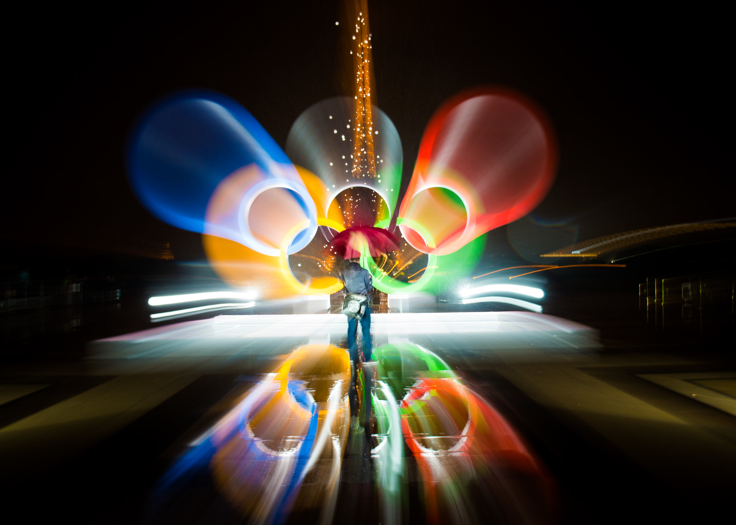  A giant Olympic logo at The Trocadero in Paris is unveiled in heavy rain as The IOC formally announce the French capital as the host of the 2024 Summer Games.
Photo by Guilhem Baker, 13 September 2017
 