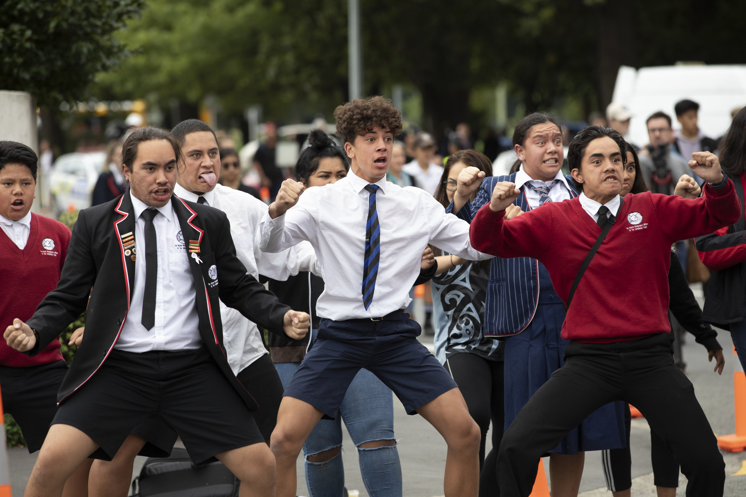  School pupils from Christchurch schools perform an impromptu Haka opposite the Al-Noor Mosque during a youth rally in support of the victims of the mosque murders in Christchurch, New Zealand.
Photo by Philip Coburn, 18 March 2019
 