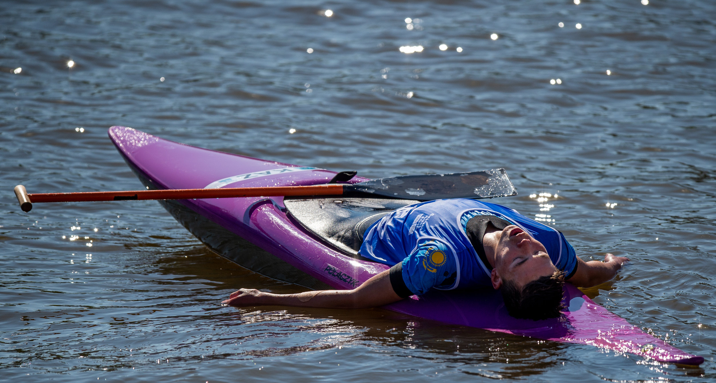  Dias Bakhraddin KAZ celebrates winning the Canoe Men's Head to Head Sprint Quarterfinals at the Diques Puerto Madero, Urban Park. The Youth Olympic Games, Buenos Aires, Argentina.
Photo by Kate Green, 15 October 2018
 