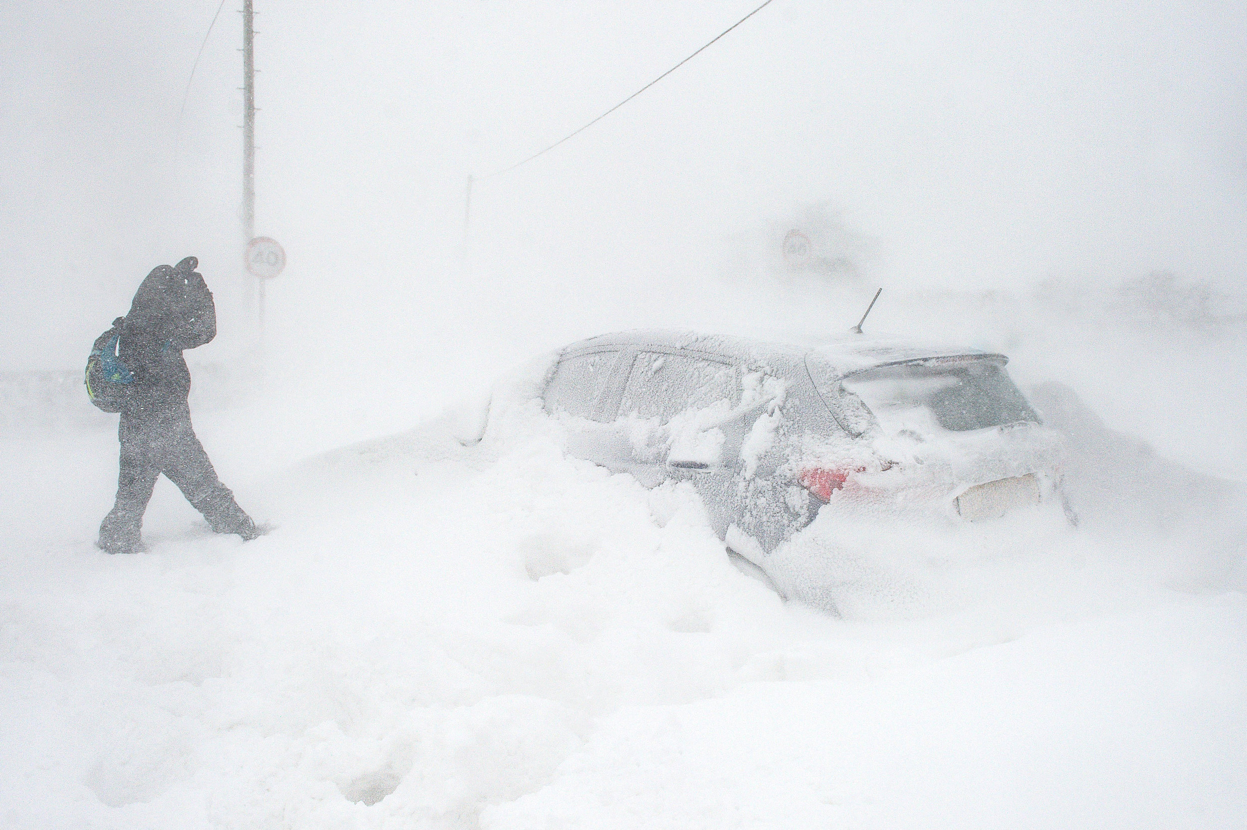  An abandoned vehicle is surrounded by several feet of snow on Platting Road in Saddleworth during the �Beast From the East� storms.
Photo by Jacob King, 01 March 2018
 