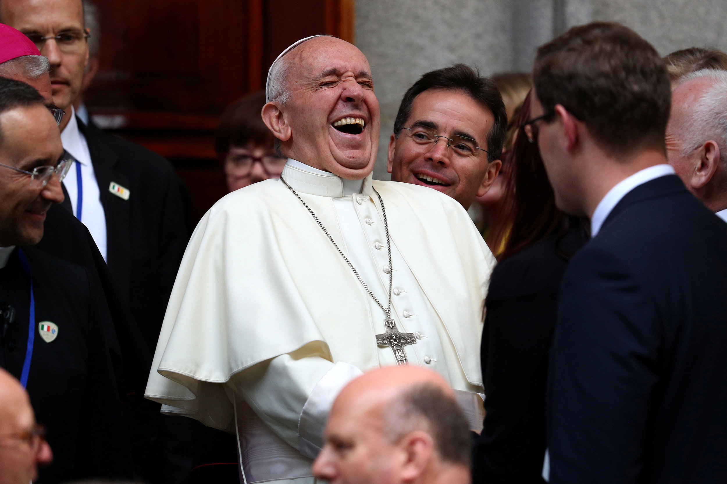  Pope Francis laughs as he leaves St Mary's Pro-Cathedral during his visit to Dublin.
Photo by Hannah McKay, 02 December 2018
 