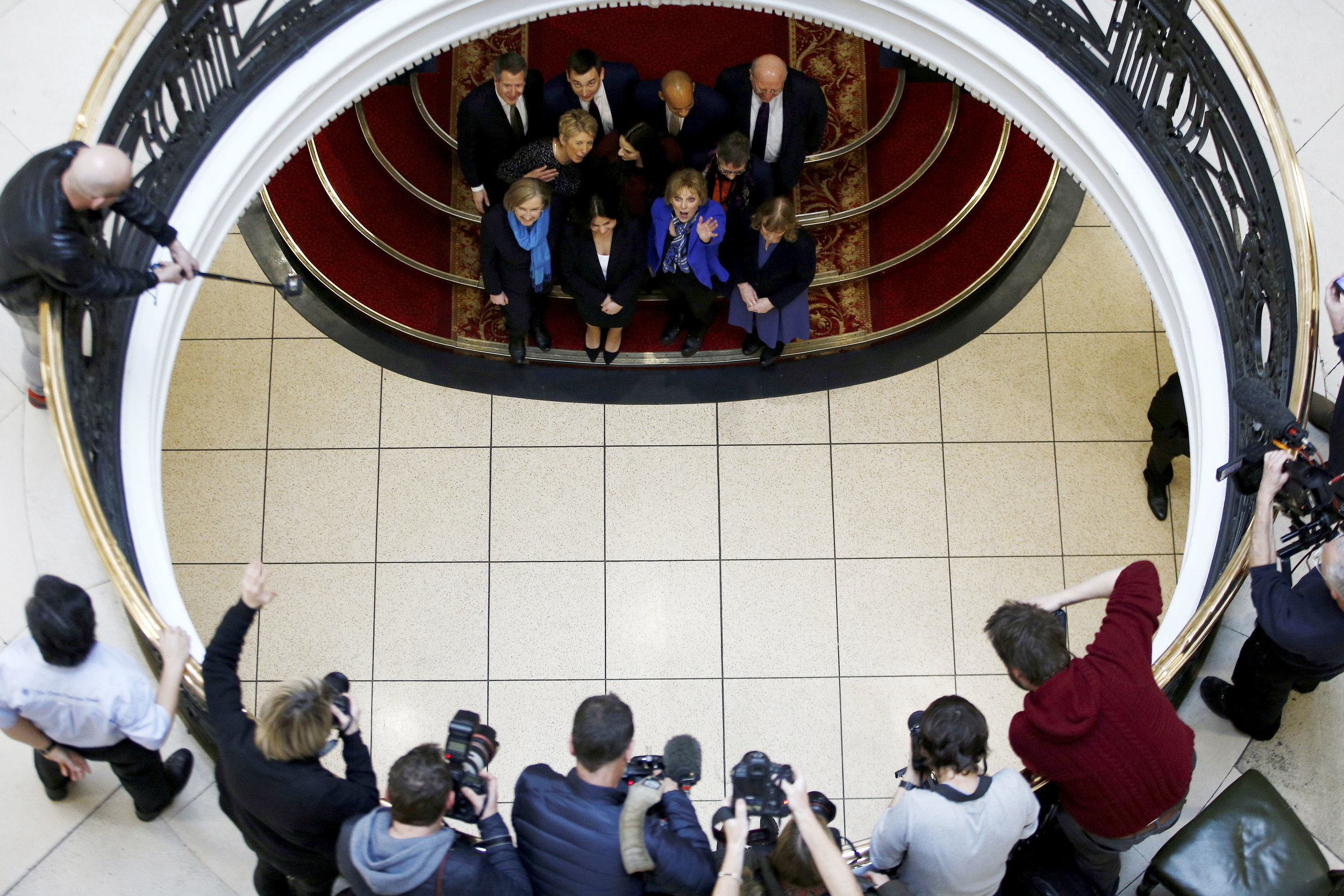  Former British Conservative Party MP Anna Soubry reacts as she poses for a photo with Sarah Wollaston, Heidi Allen, Joan Ryan, Angela Smith, Luciana Berger, Ann Coffey, Chris Leslie, Gavin Shuker, Chuka Umunna and Mike Gapes at a news conference in 