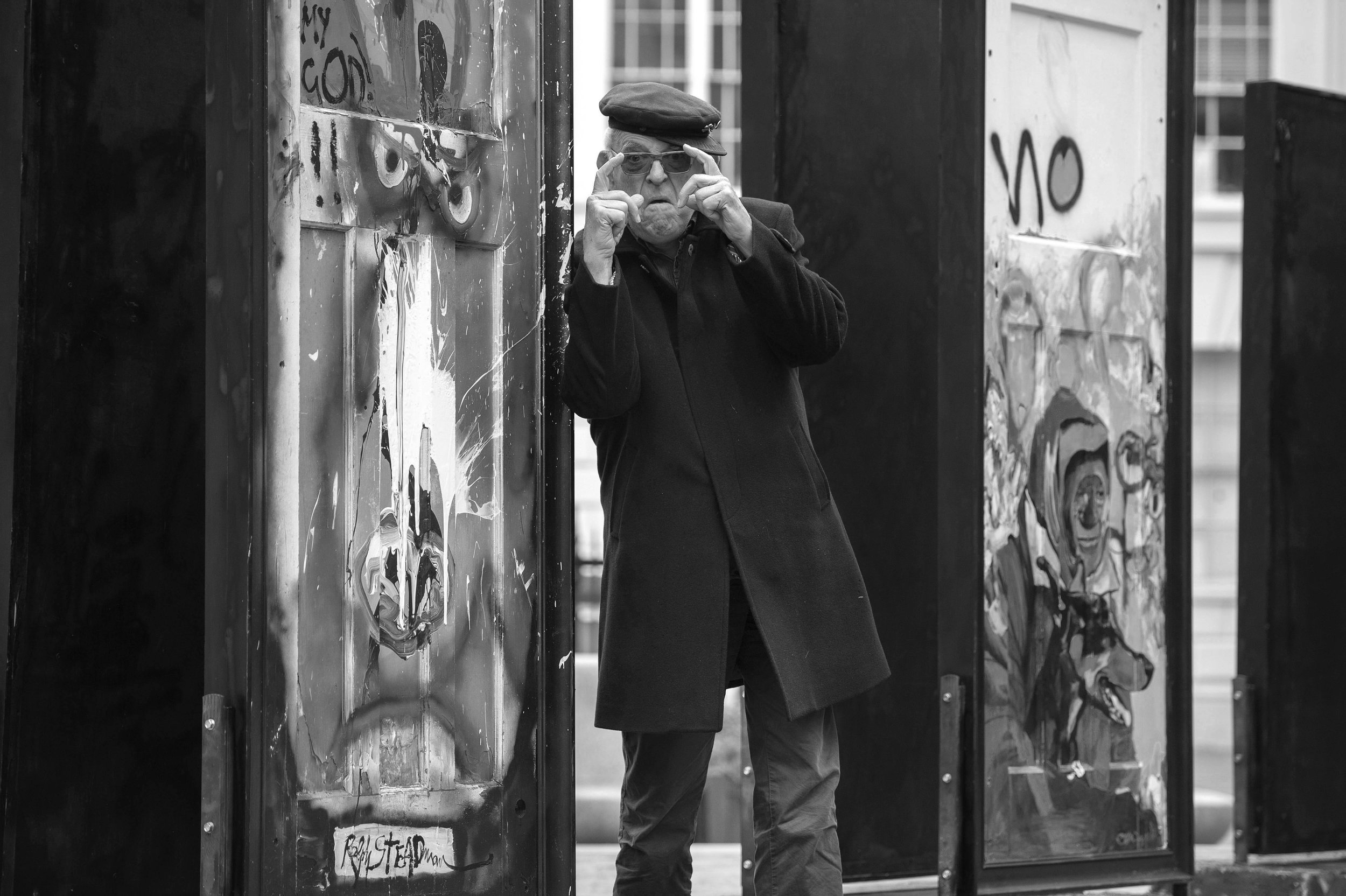  Artist Ralph Steadman with his decorated door. Ten reclaimed front doors have been decorated by various artists to raise money for charity. The doors will go on a tour of venues across the UK, culminating in an auction in December 2019 in aid of cha