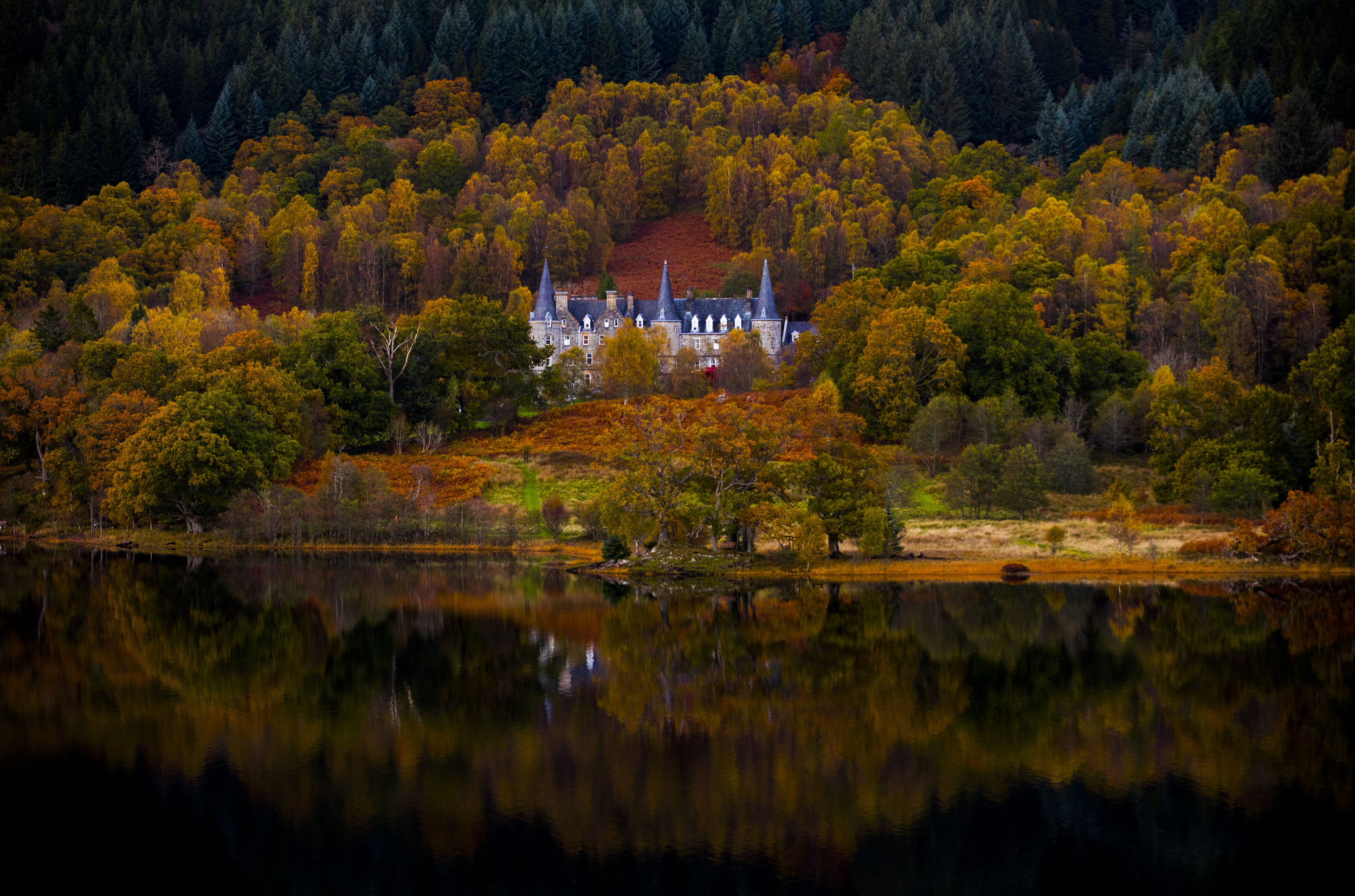  An explosion of Autumn colour surrounds Tigh Mor House on Loch Achray in Loch Lomond & Trossachs National Park in Scotland.
Photo by Jamie Williamson, 17 October 2018
 