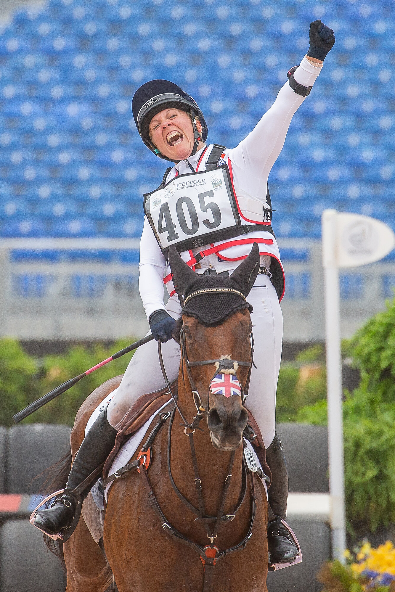  Gemma Tattersall of Great Britain riding Artic Soul celebrates the end of the cross country trials on Day 5 of the World Equestrian Games in Tryon, North Carolina. Photo: Elli Birch/Sportingpictures, 15 September 2018 