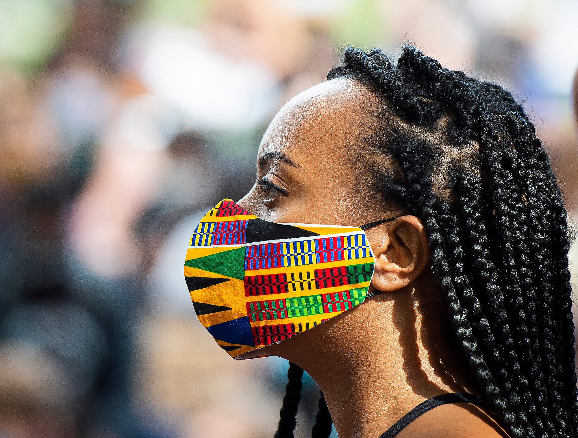  A Black Lives Matter protester during a rally in Parliament Square against the murders of innocent black people in the US and the UK. Photo: Elliott Franks, 11 July 2020 