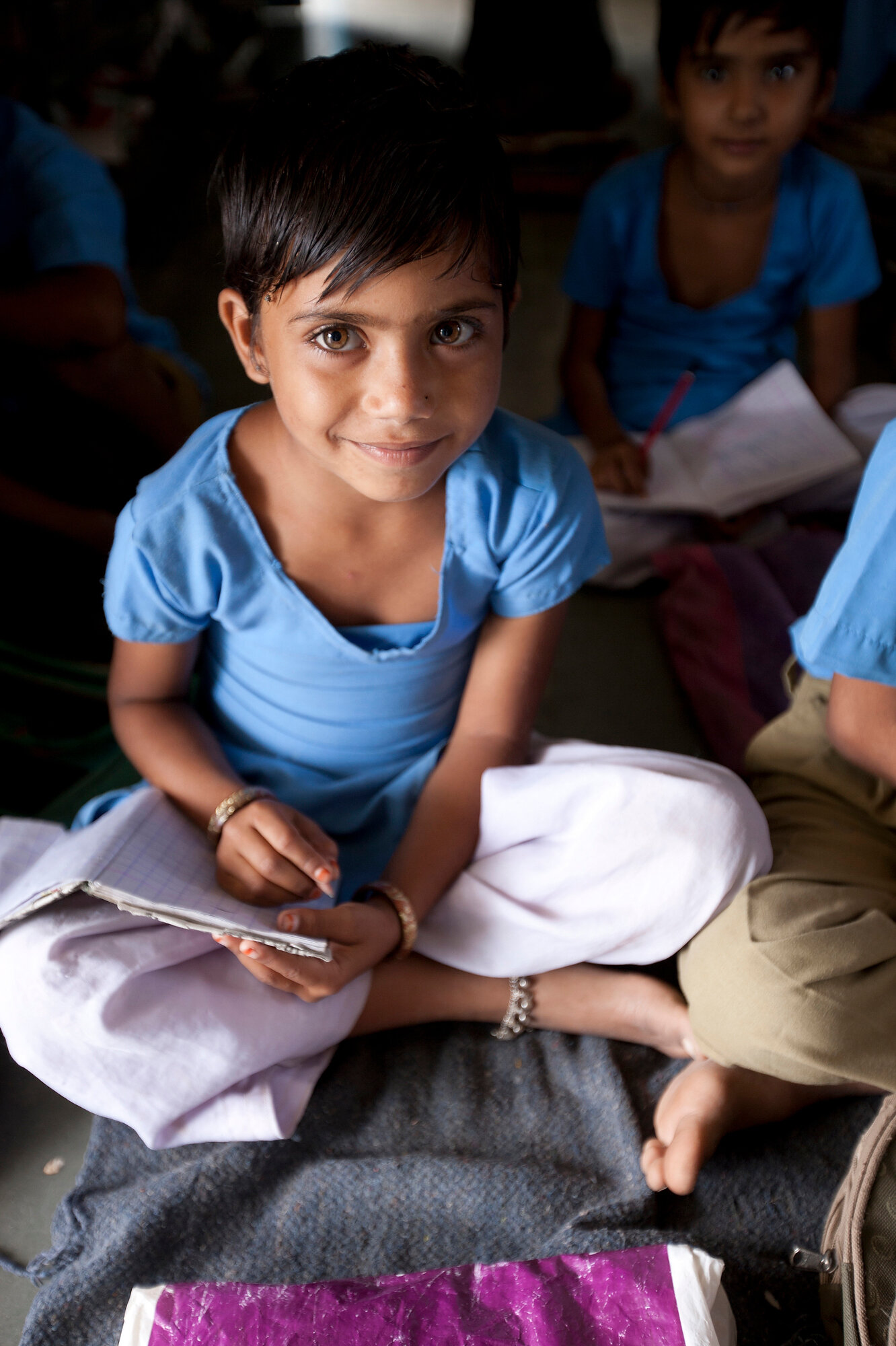  Starting school in an education programme for girls funded by the Qatari charity Education Above All,  a class of young Rajasthani girls excitedly begin their very first lessons. Kelwara, India. Photo: Tim Bishop, 04 September 2013 