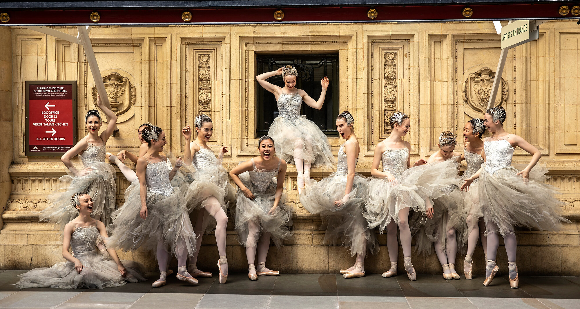  Ballet dancers from the Birmingham Royal Ballet prepare to take part in a photocall outside the Royal Albert Hall in London to promote their Christmas production of The Nutcracker. Photo: Richard Pohle/The Times, 27 June 2019 