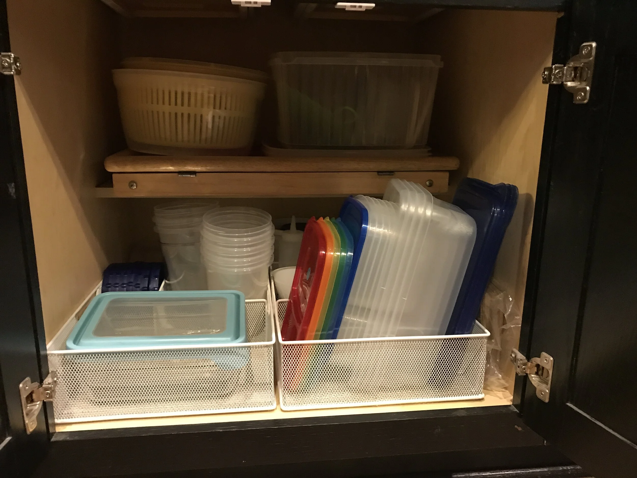 After picture, organized cupboard with food storage containers, in San Antonio