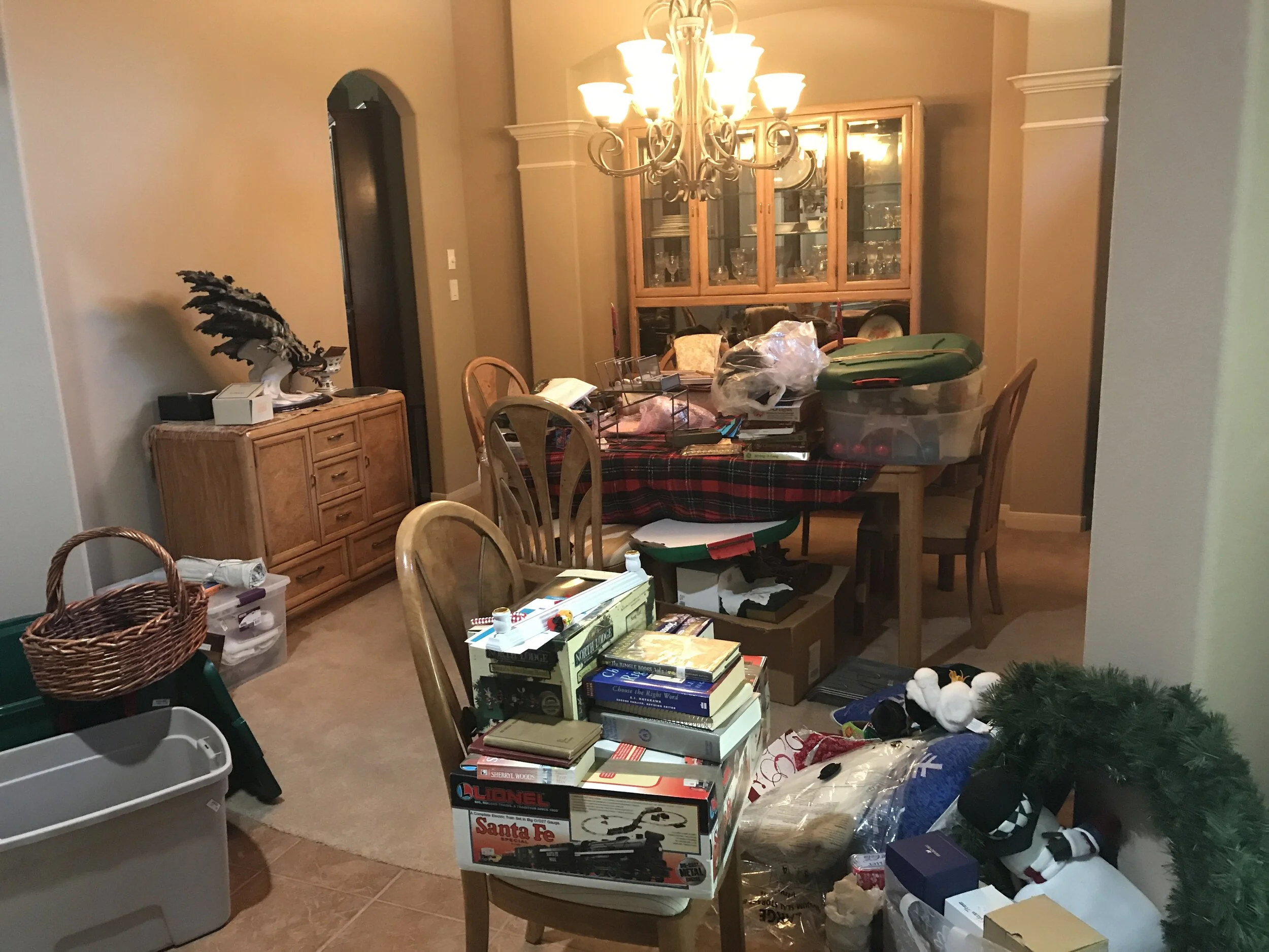 Before picture, cluttered dining room in San Antonio