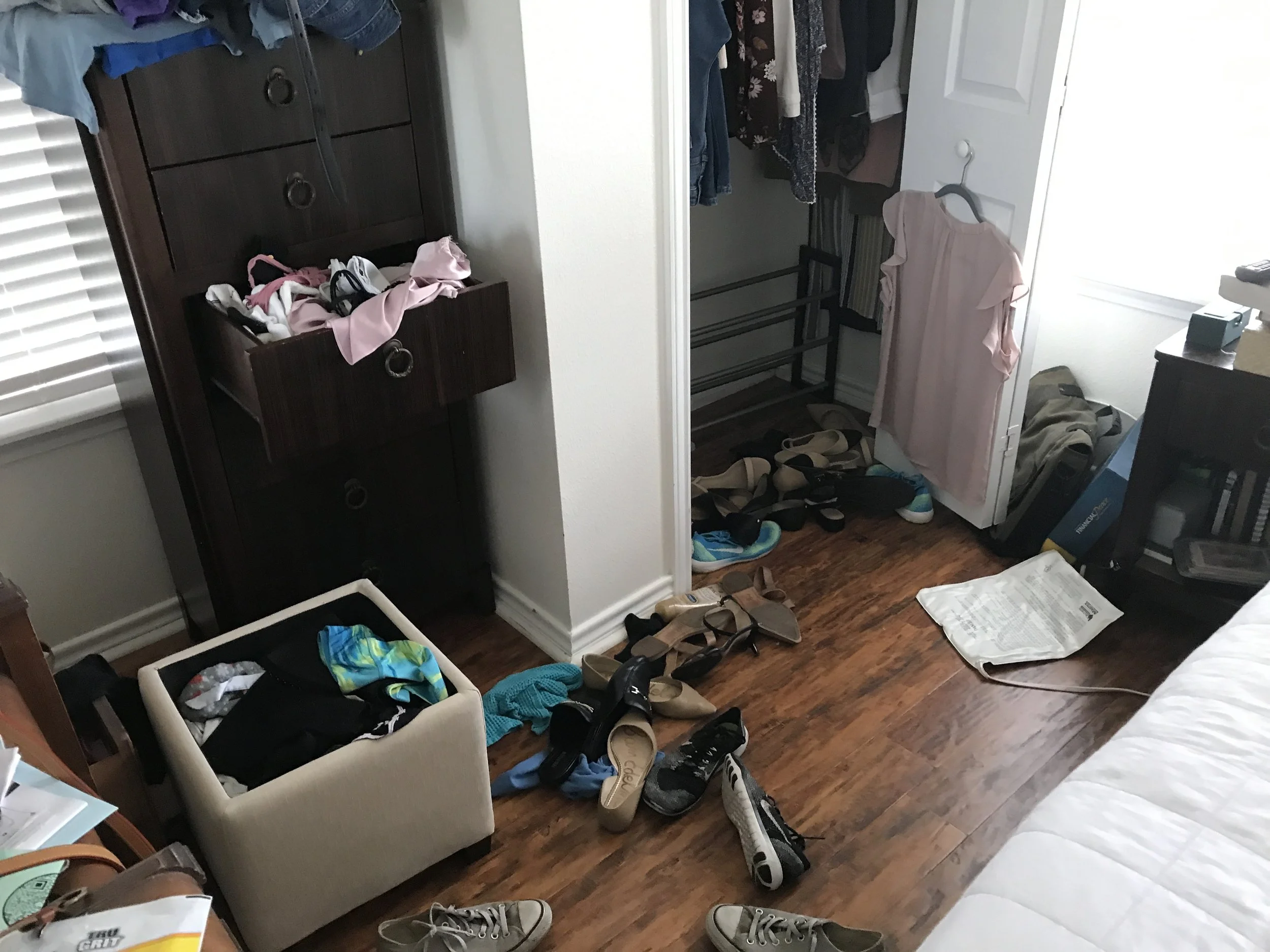 Before picture, cluttered bedroom in San Antonio