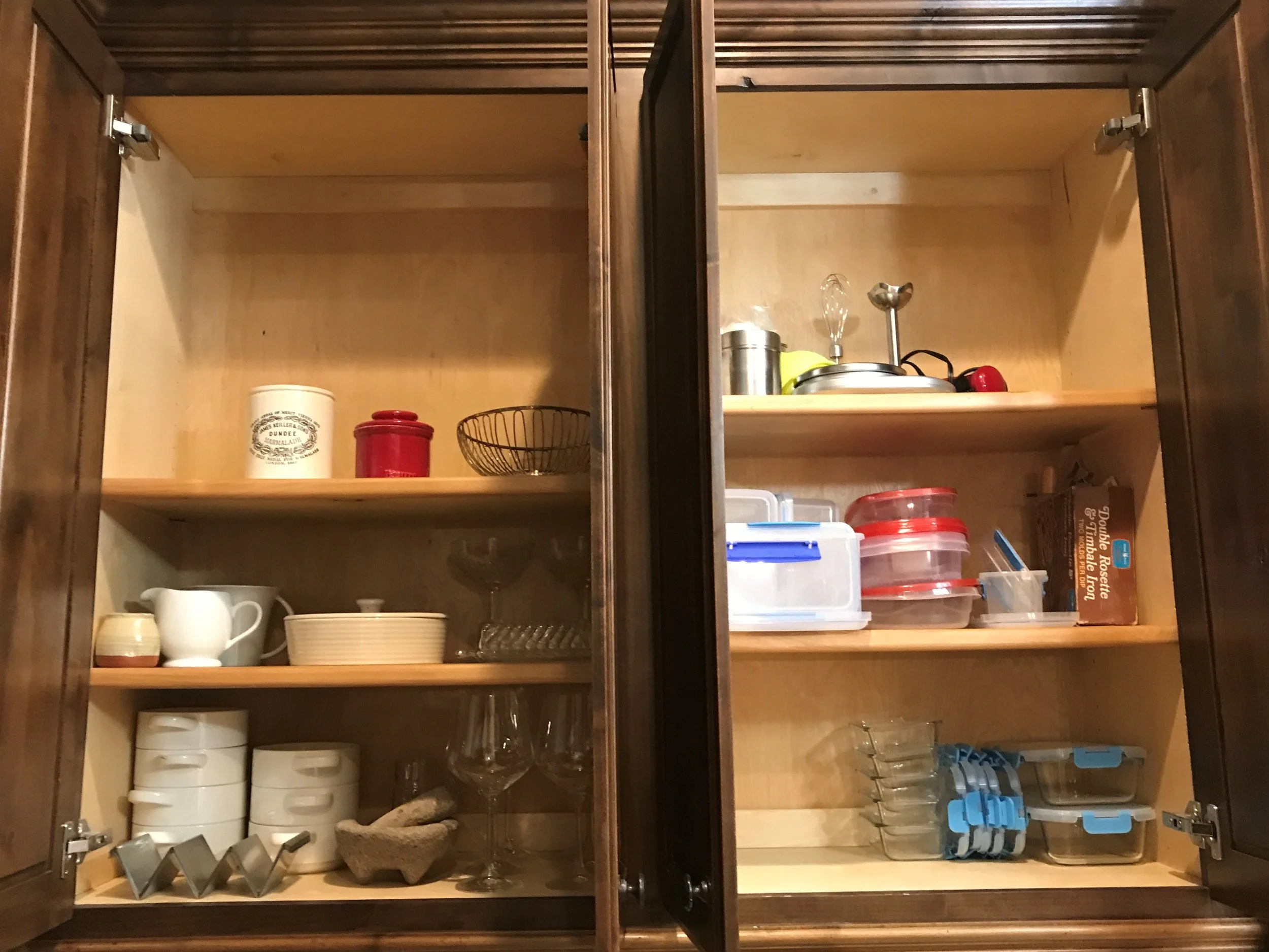 Before/After, cluttered/organized kitchen cabinet in San Antonio