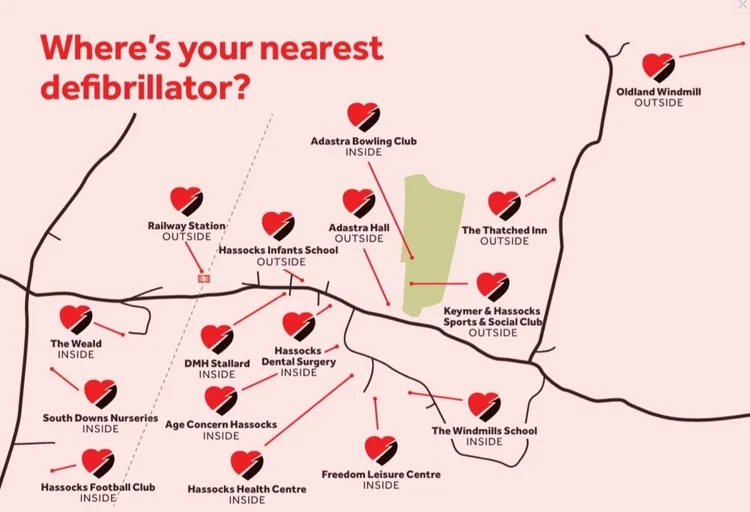 Defib Location Map Defibrillator locations around Hassocks — Hassocks Life