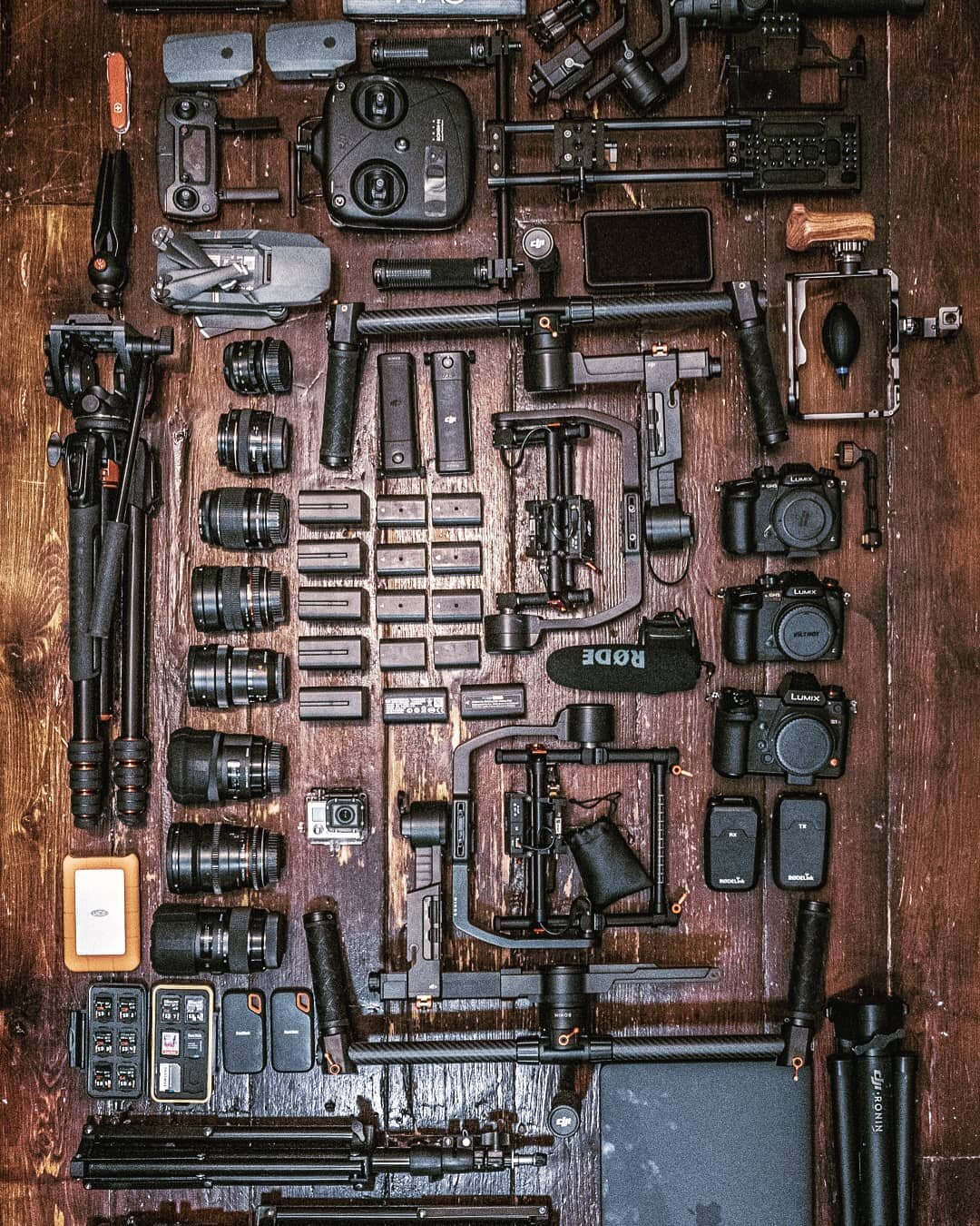 Why is there something sexy about laying out all of your gear onto a wooden floor!? So I've seen this picture online now multiple times and thought it was time to make my own! 
My main camera now is the @panasonics1h which is a little beast of a than