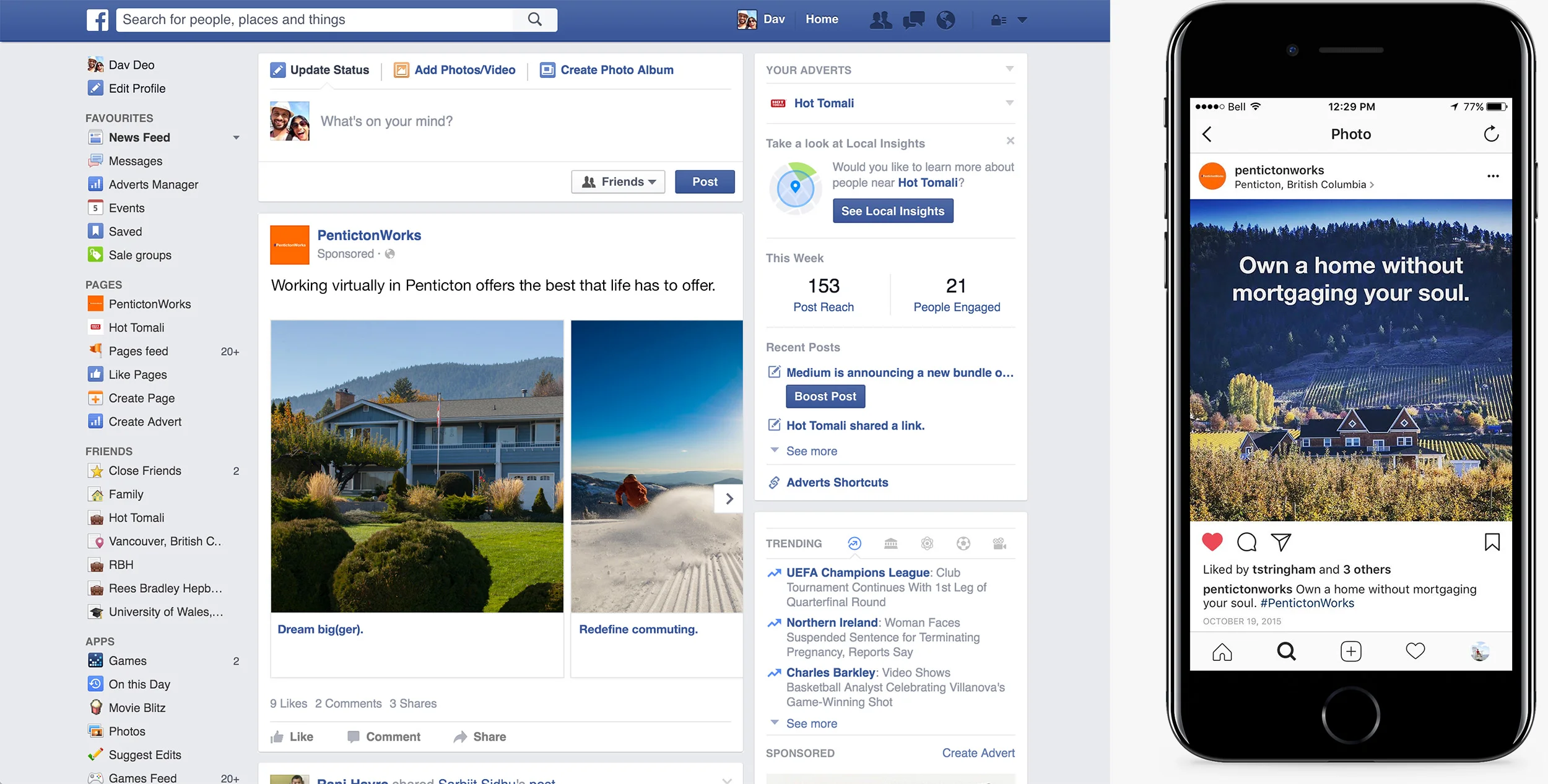 To supplement the online ad campaign and provide users with a constant stream of new content, Facebook and Instagram accounts were set up, as well as the microsite. To prove how viable working virtually in Penticton really is, Hot Tomali sent a few of its members out there for a week to not only perform their daily duties, but help build microsite content in the form of a journal. Team members met with other virtual workers, business owners, and indulged in all the city has to offer, reporting back to the community and building a mailing list for the City to interact with. The blog is a great foundation, which the city is still utilizing today.