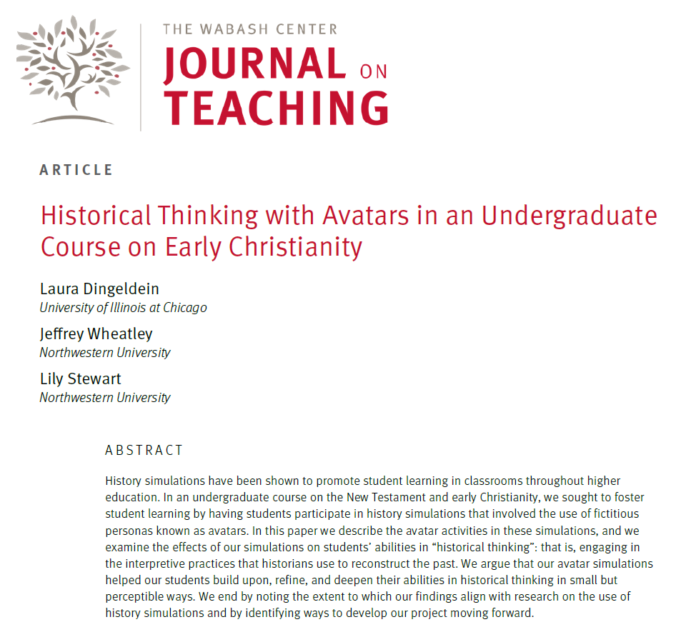 Historical Thinking with Avatars in an Undergraduate Course on Early Christianity
