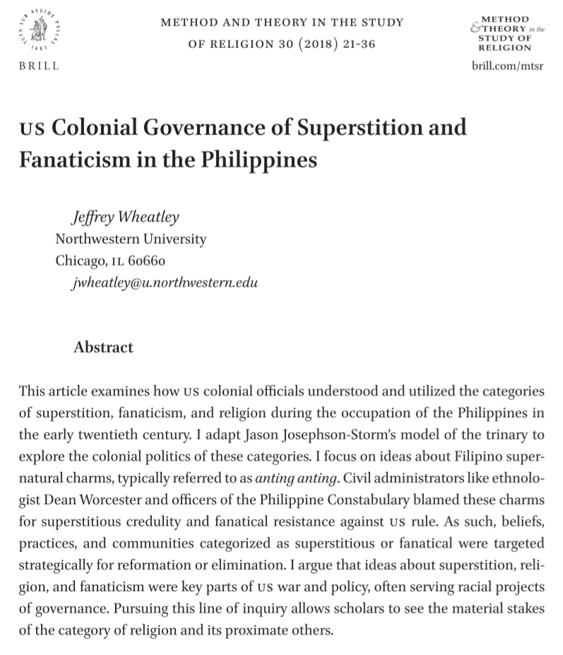 US Colonial Governance of Superstition and Fanaticism in the Philippines