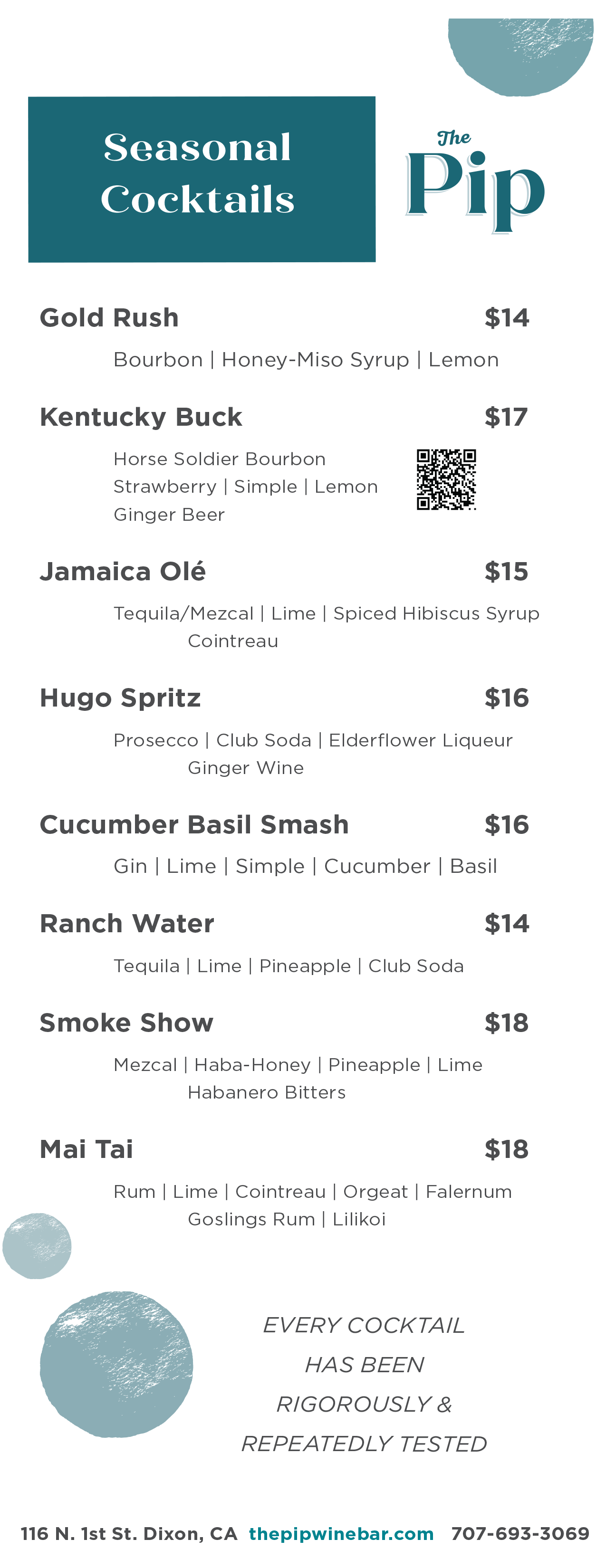 Seasonal Cocktail Menu