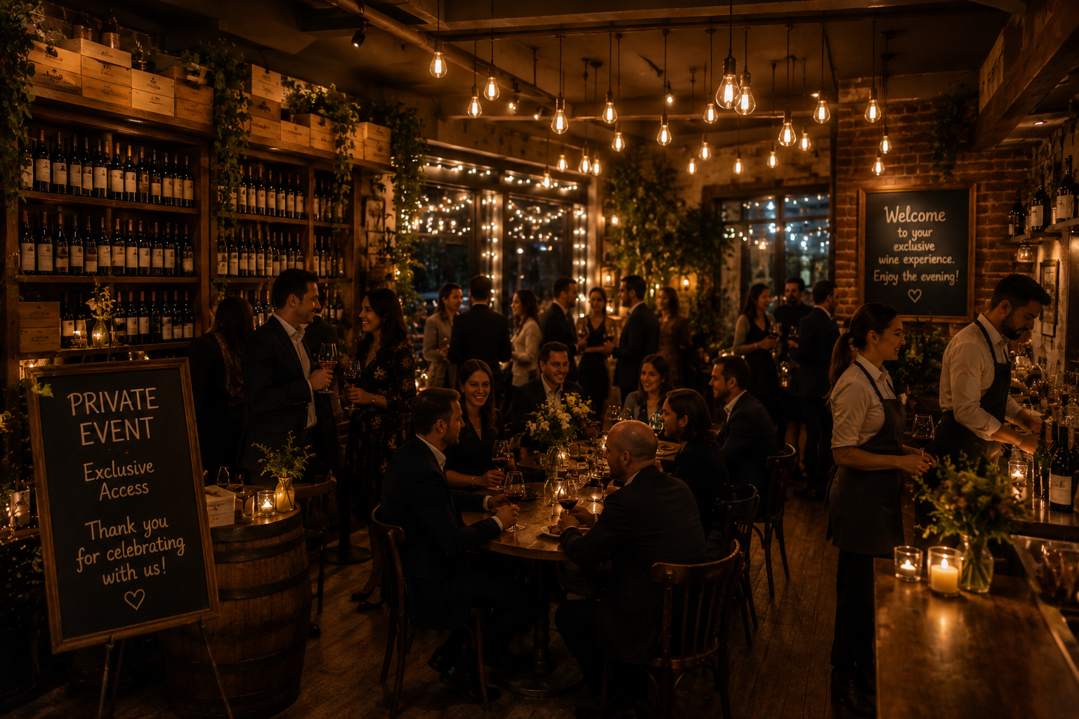 Full wine bar venue buyout for private party with exclusive access and dedicated staff service
