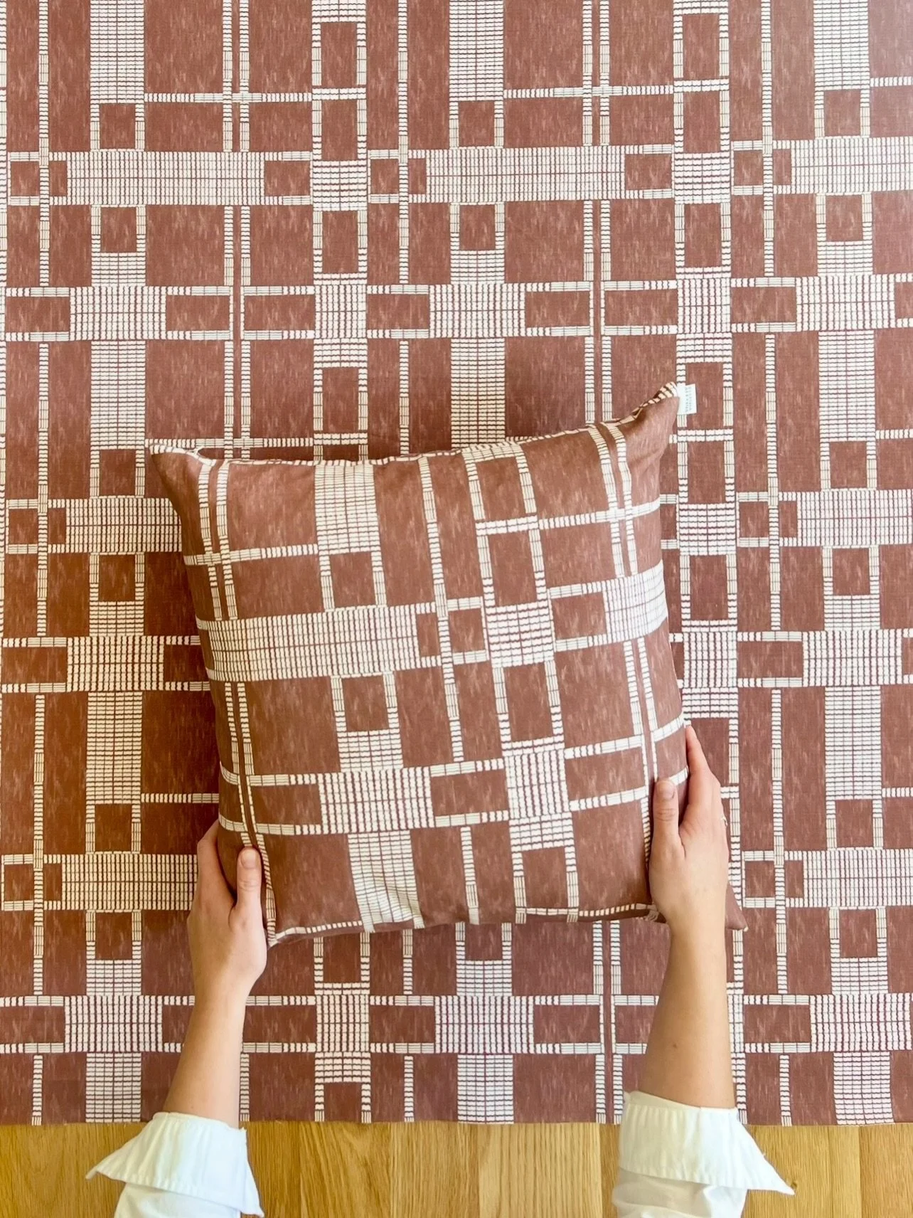 Claude in Hana, Olivine, Navy, and Flint.

A painterly geometric with the feel of woven texture from a distance. Available as pillows or yardage across five colorways.