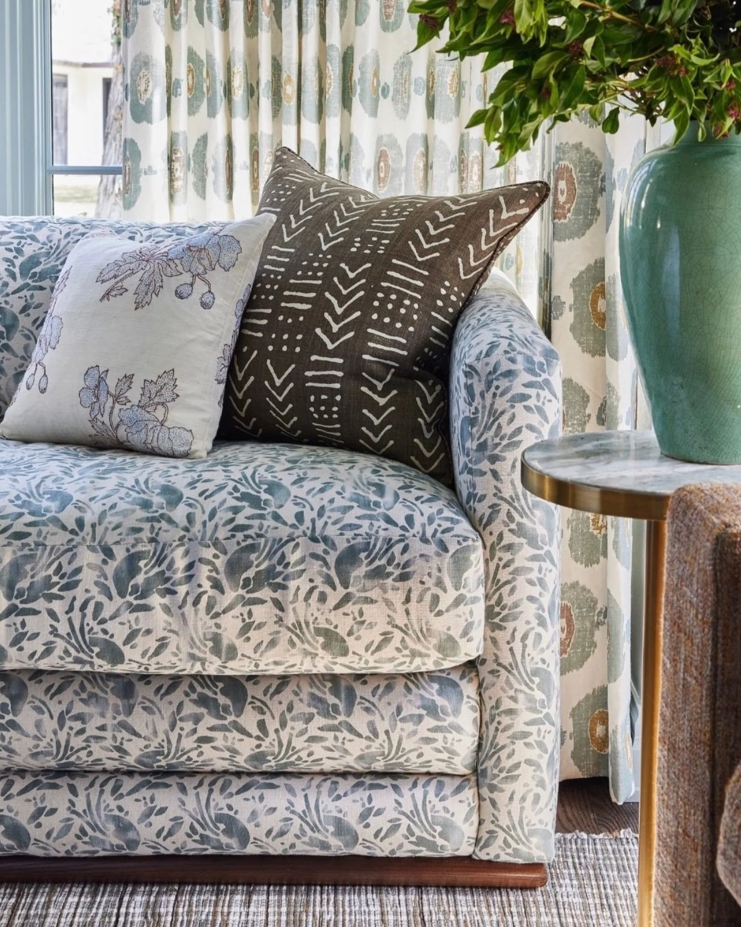 Happy High Point Market weekend! So excited to see our fabric featured in this beautiful project &mdash; upholstered on a @hickorychair piece and styled by the talented @ramsaynye, shared by our @clothandkindshowroom. Craftsmanship and textiles at th